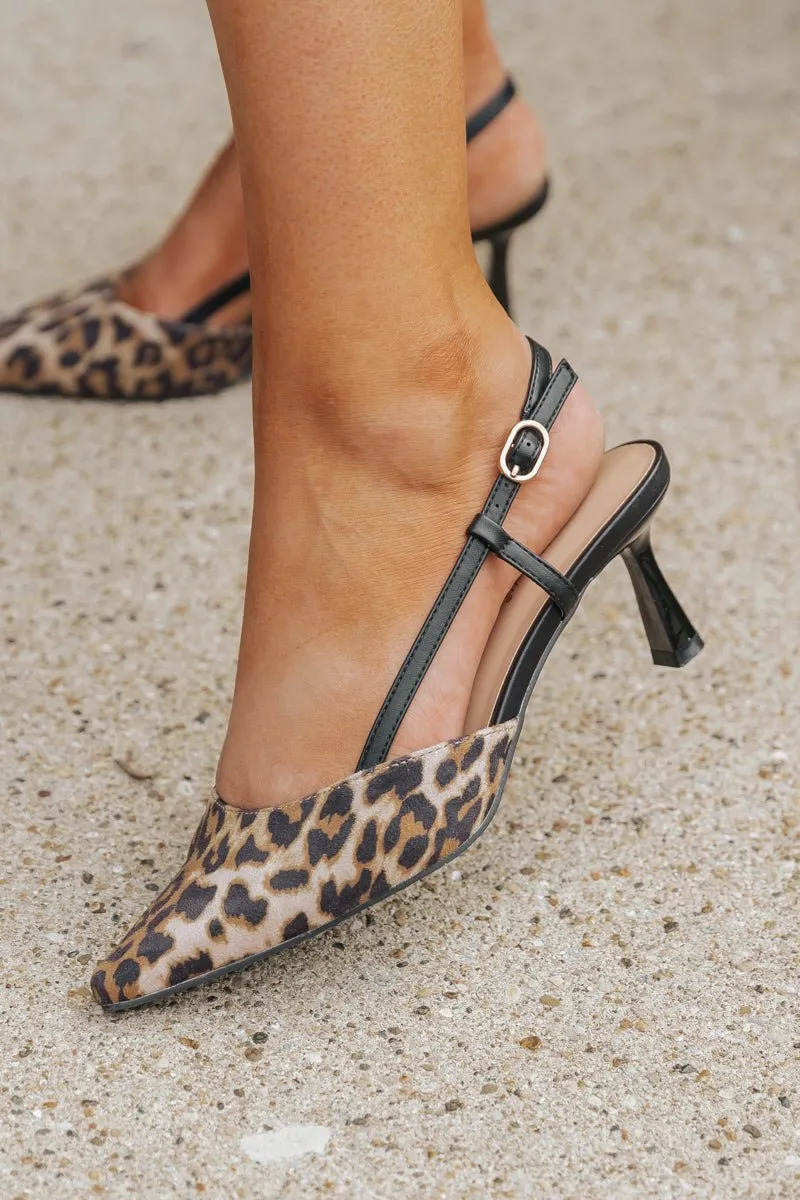 Leopard Print Sling Back Kitten Heels - FINAL SALE