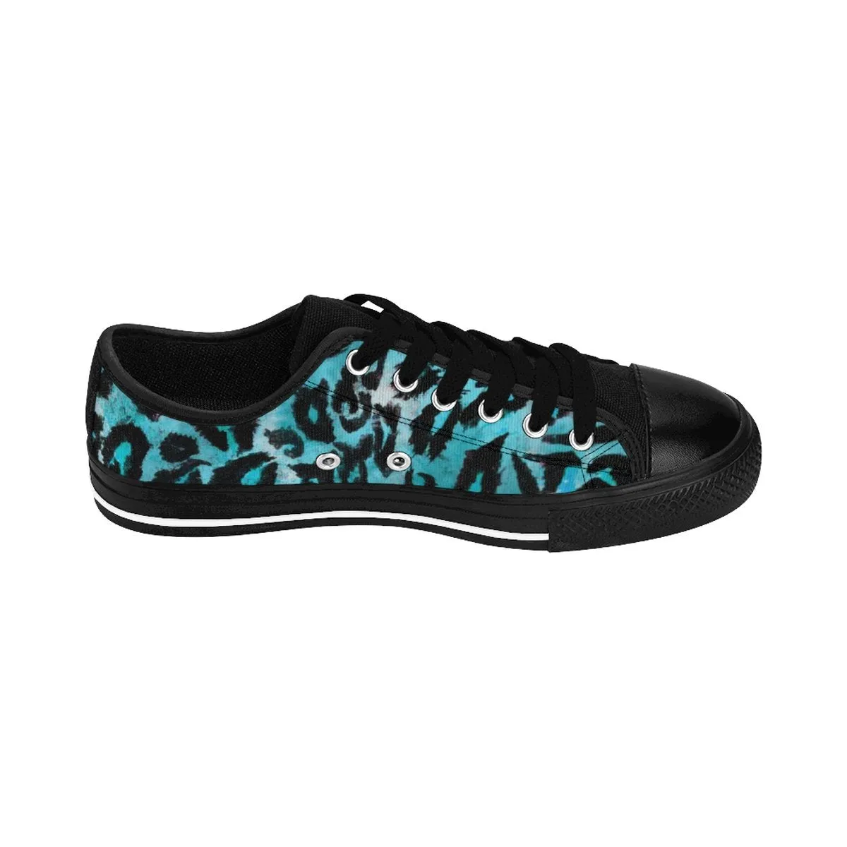 Light Blue Leopard Men's Shoes, Animal Print Premium Low Top Canvas Sneakers Tennis Shoes