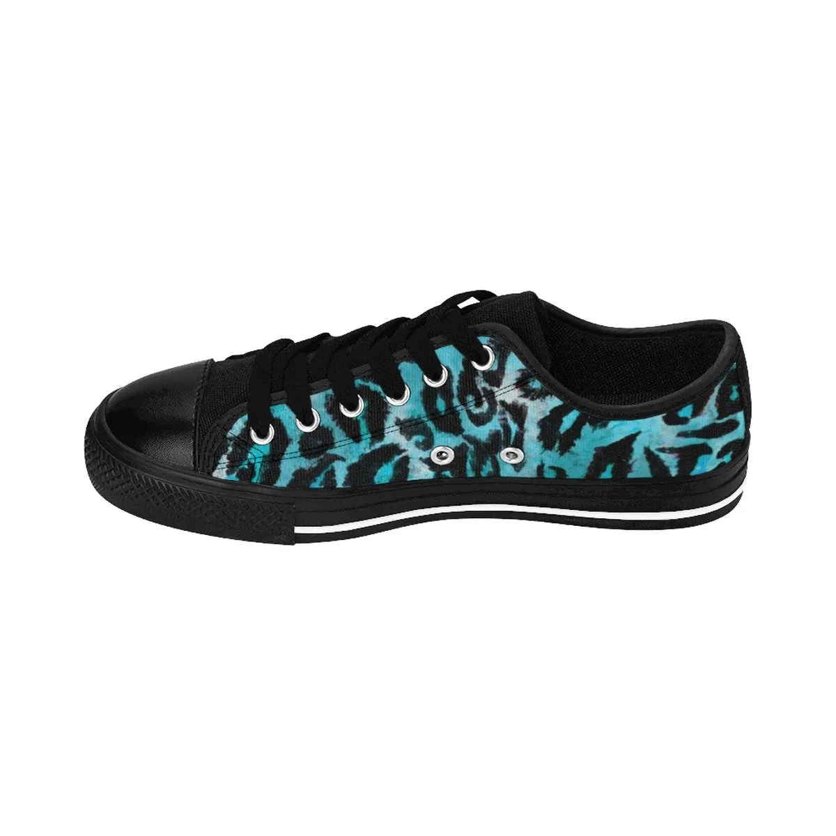 Light Blue Leopard Men's Shoes, Animal Print Premium Low Top Canvas Sneakers Tennis Shoes