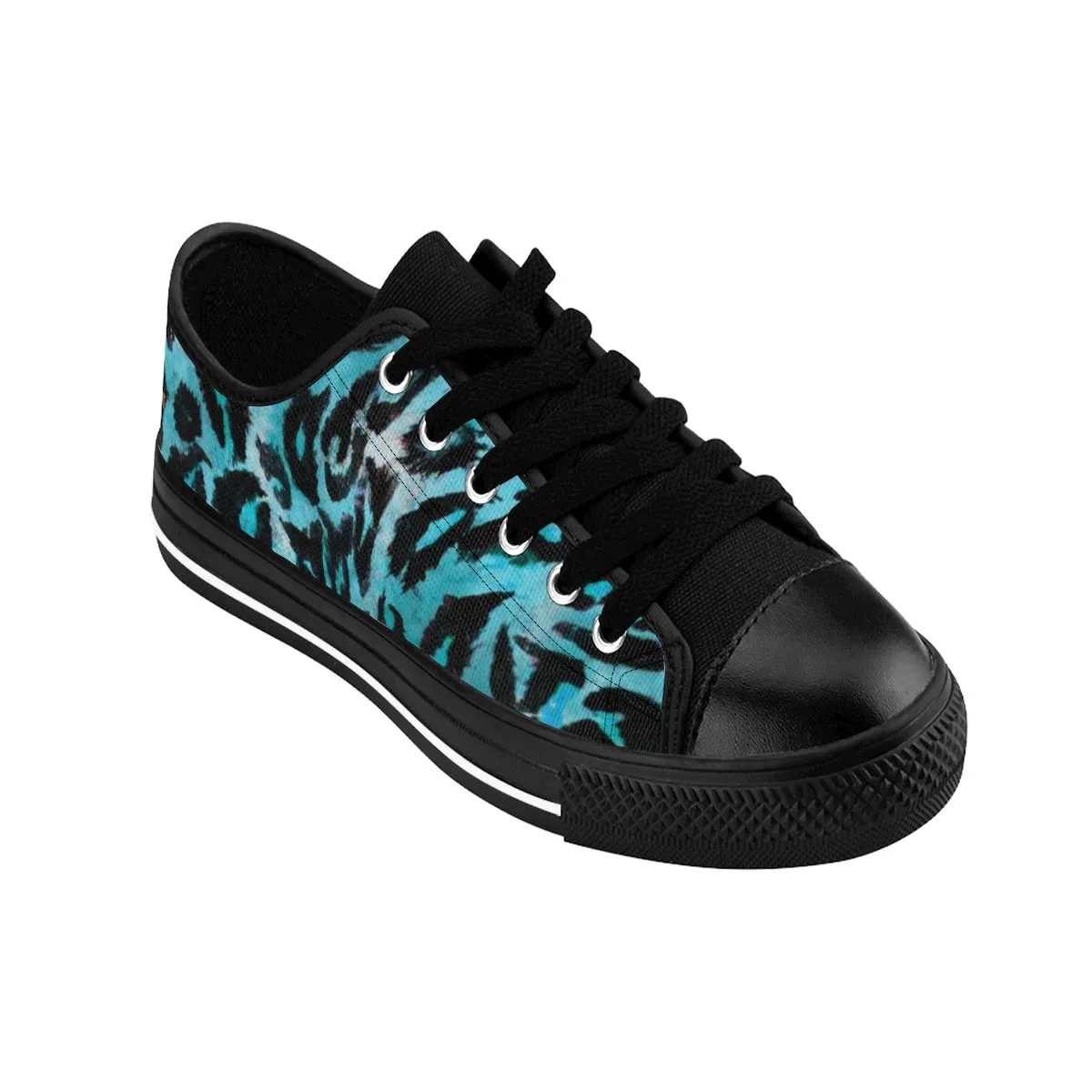 Light Blue Leopard Men's Shoes, Animal Print Premium Low Top Canvas Sneakers Tennis Shoes