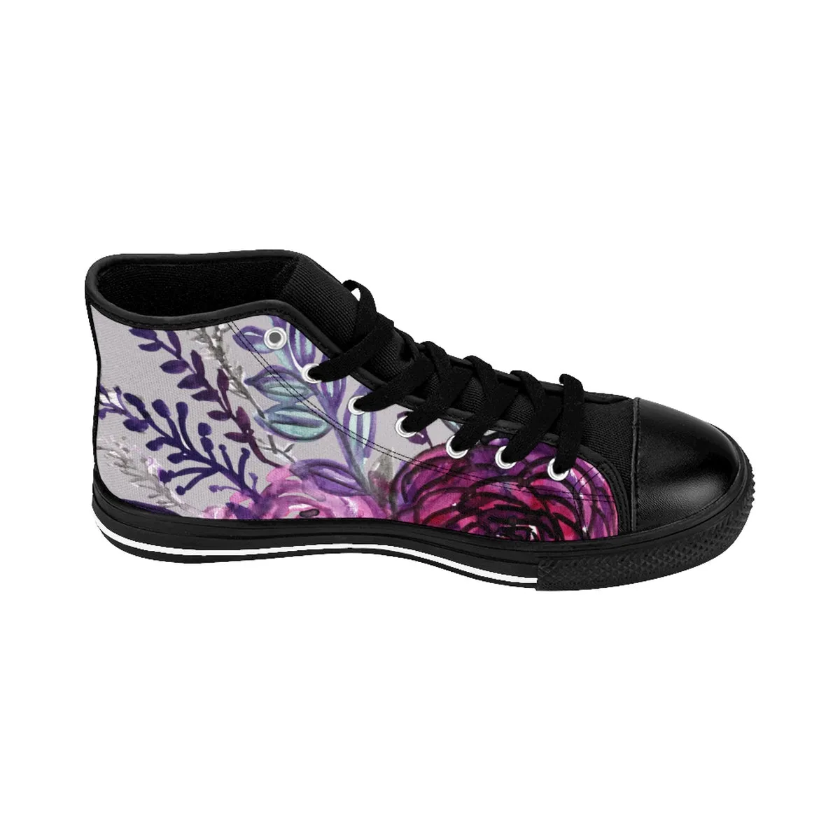 Light Gray Floral High Tops, Purple Rose Floral Print Men's High-top Sneakers Tennis Shoes