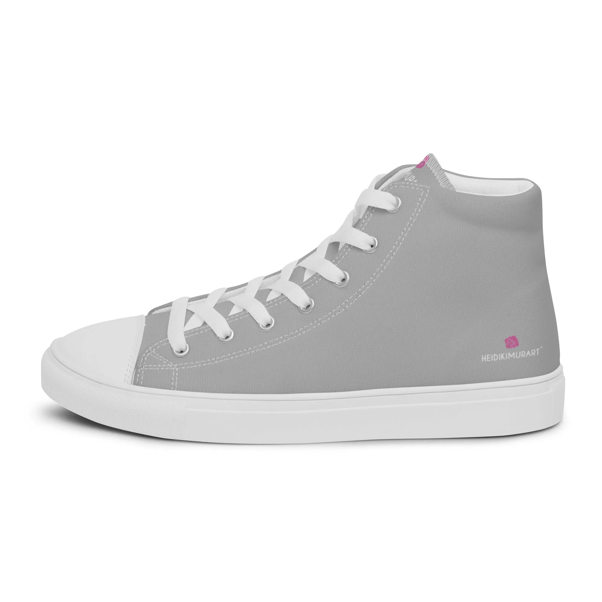 Light Grey Color Men's High Tops, Solid Light Grey Color Men’s High Top Canvas Sneaker Shoes (US Size: 5-13)