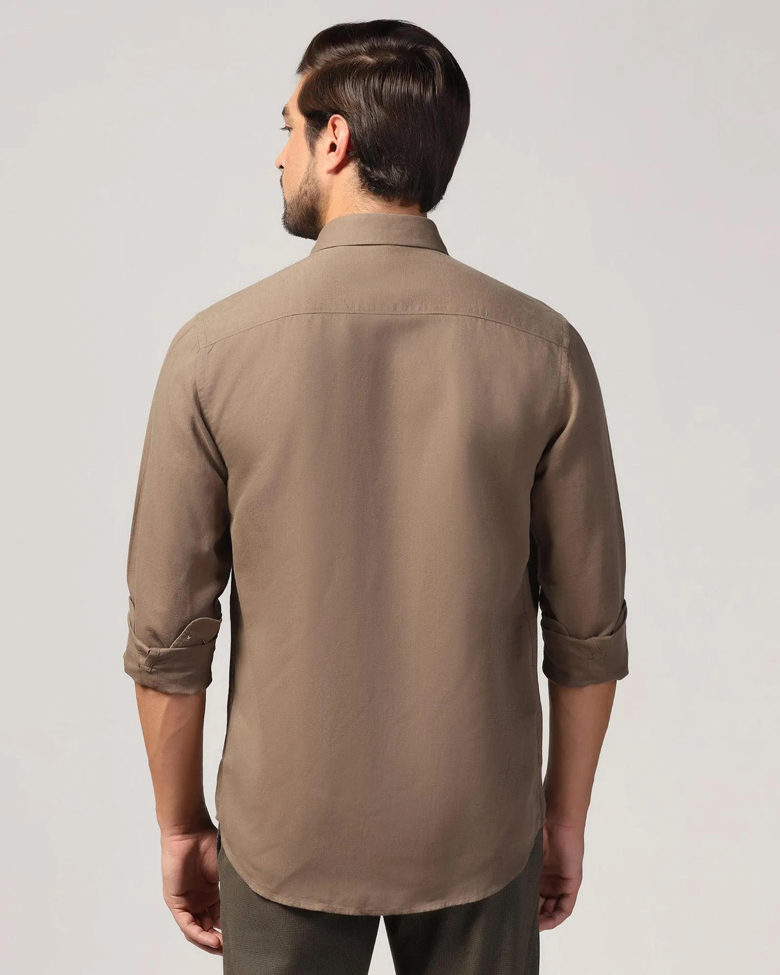 Linen Casual Olive Solid Shirt - Salmon