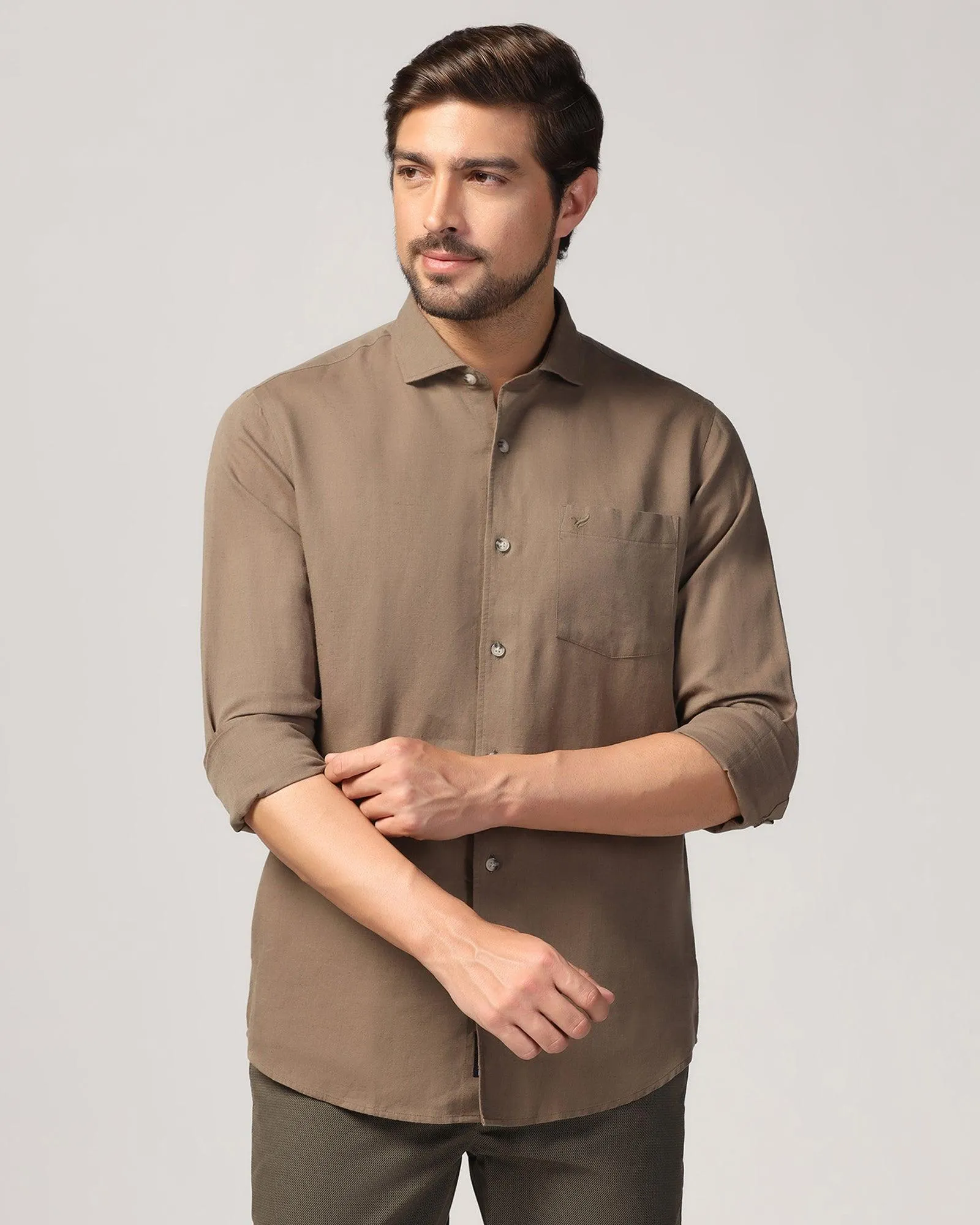 Linen Casual Olive Solid Shirt - Salmon