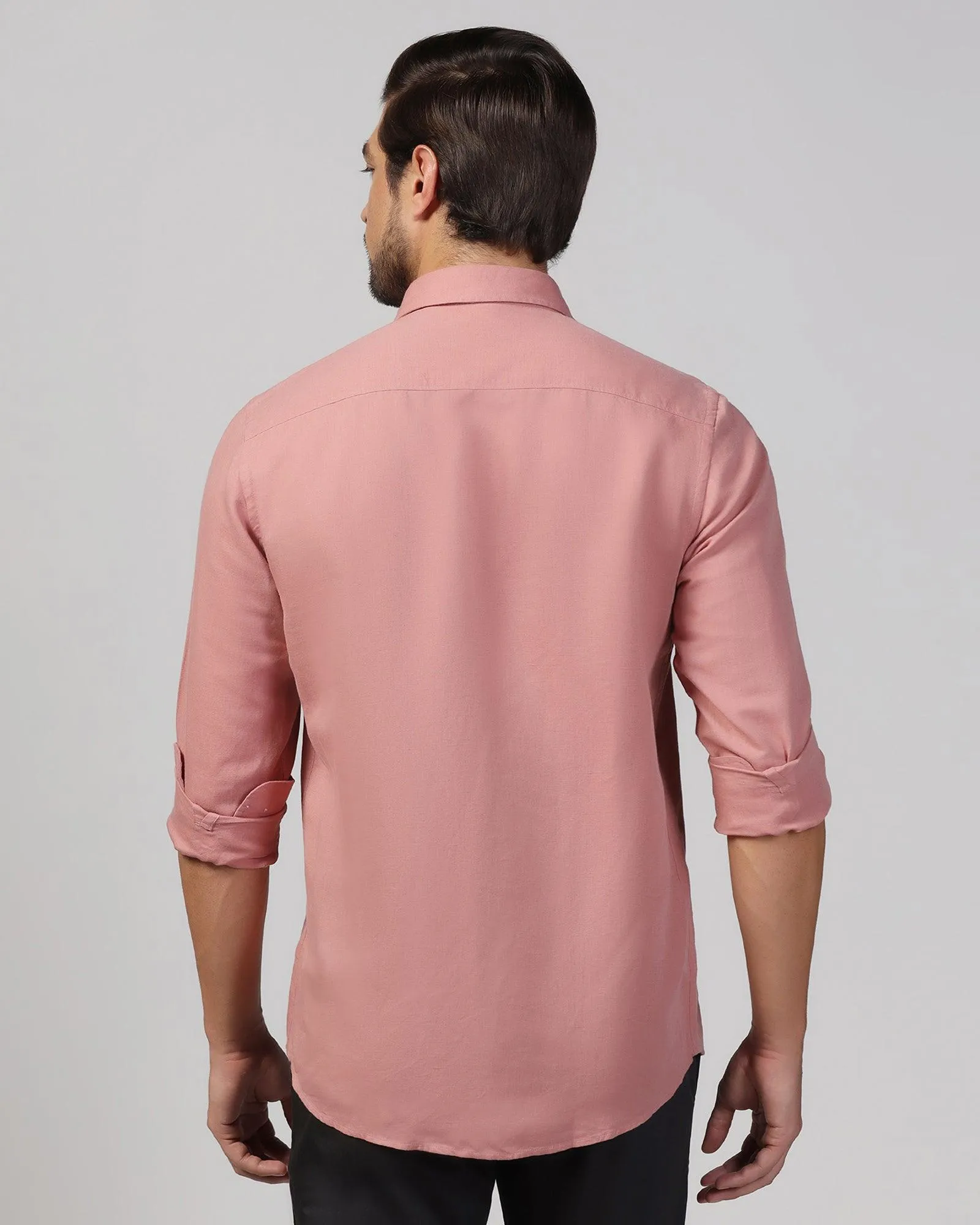 Linen Casual Pink Solid Shirt - Salmon