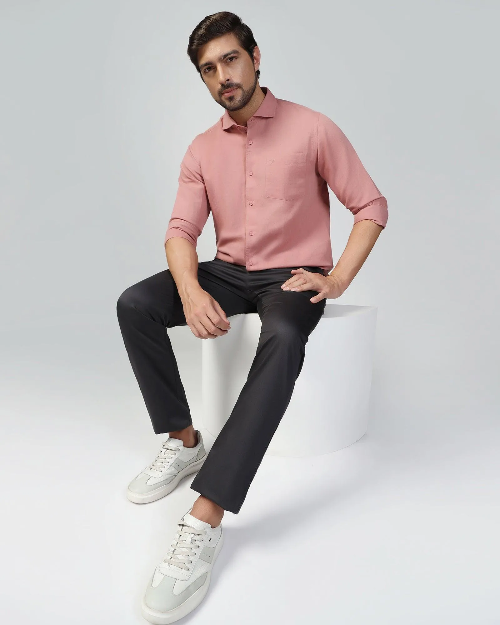 Linen Casual Pink Solid Shirt - Salmon