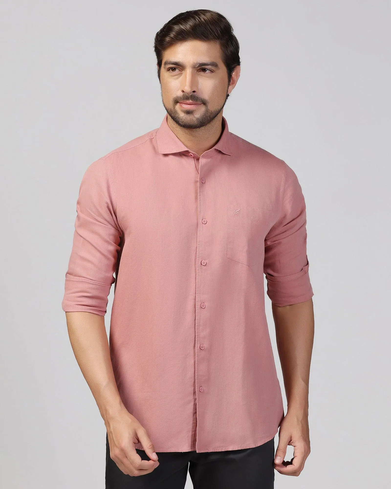 Linen Casual Pink Solid Shirt - Salmon