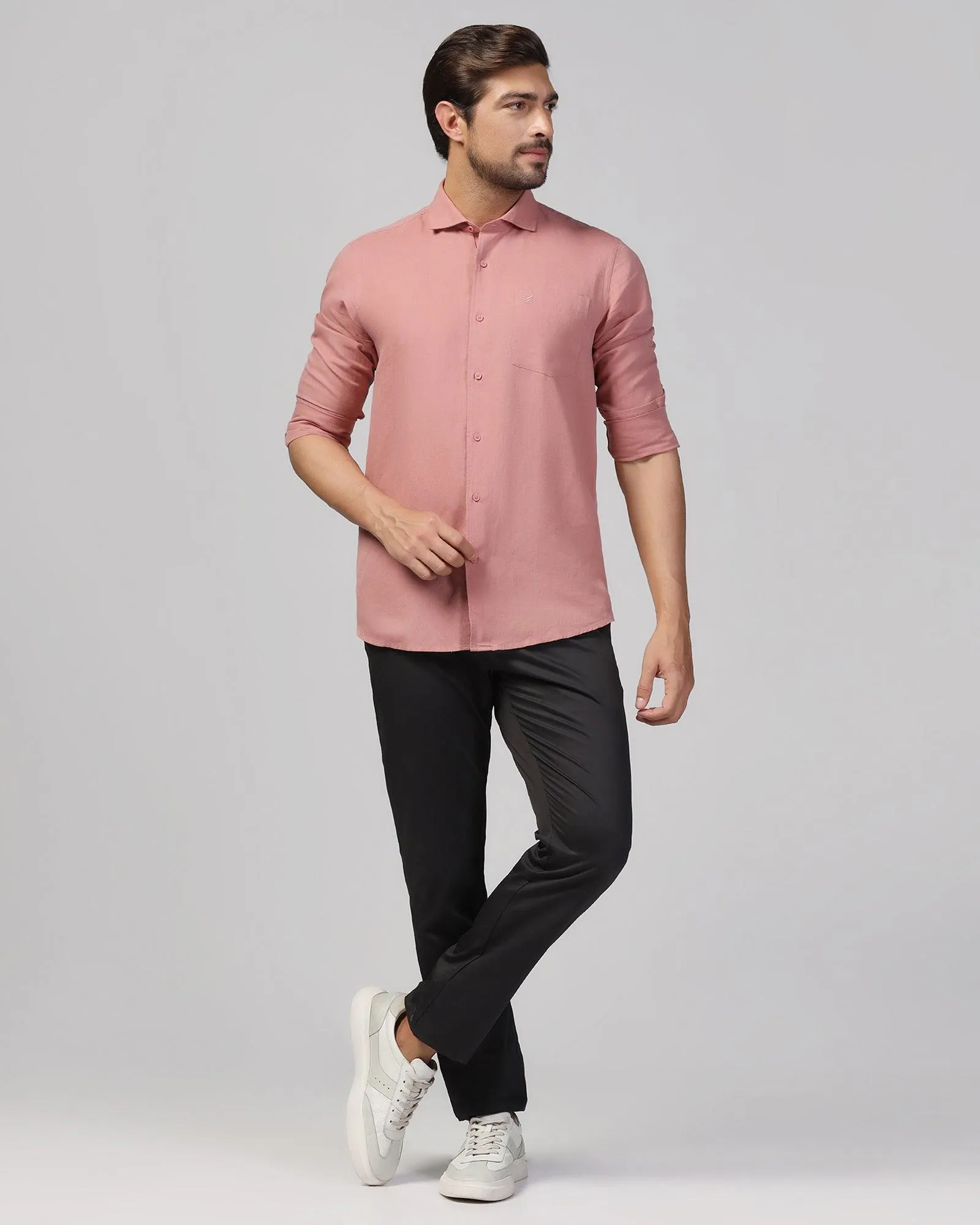 Linen Casual Pink Solid Shirt - Salmon