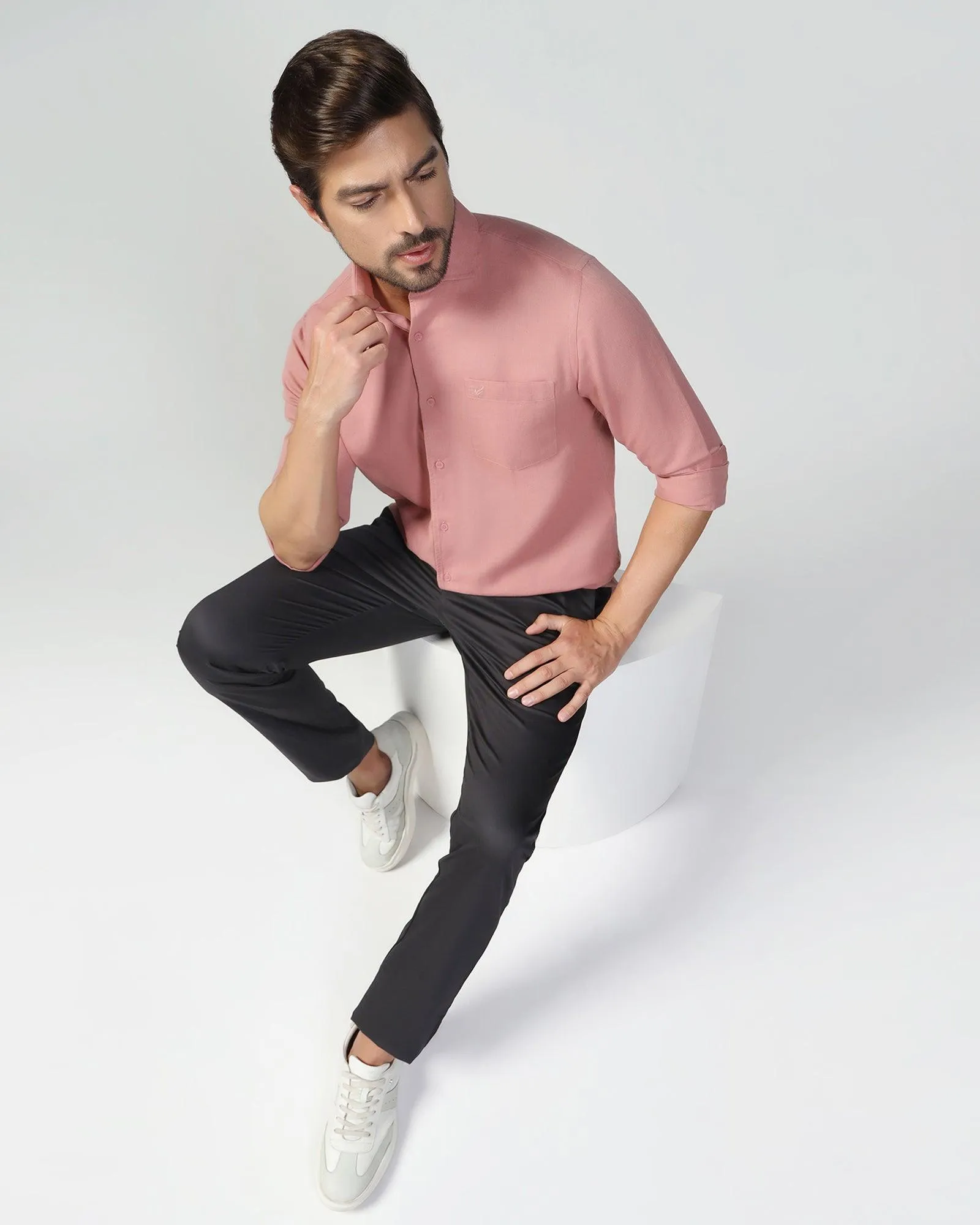 Linen Casual Pink Solid Shirt - Salmon