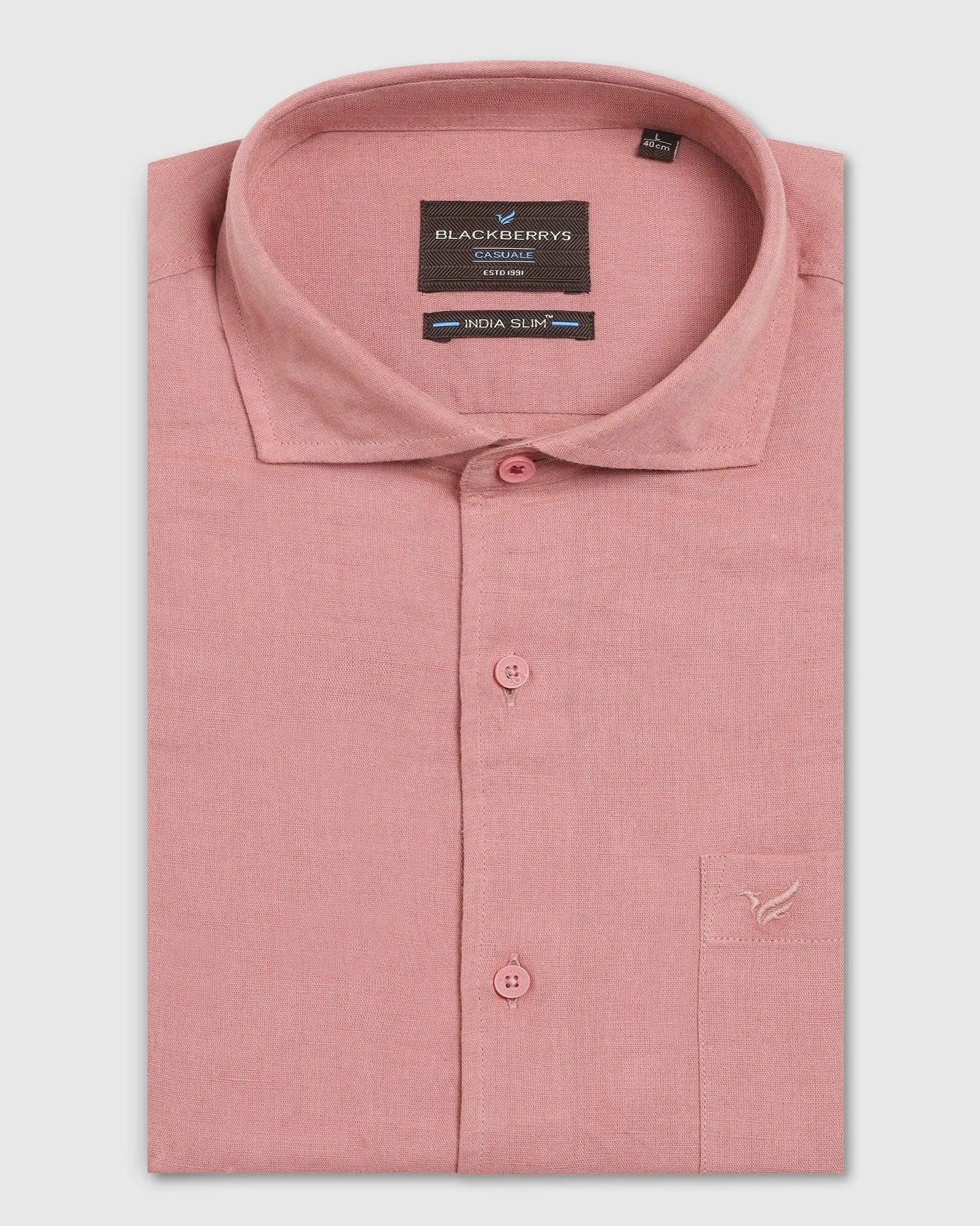 Linen Casual Pink Solid Shirt - Salmon