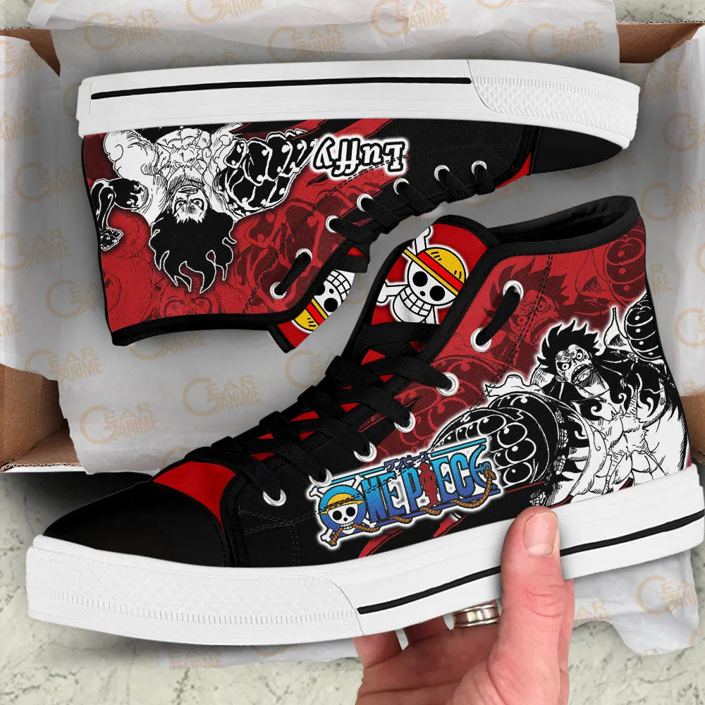 Luffy Gear 4 High Top Shoes OP Custom Anime Sneakers Mix Manga