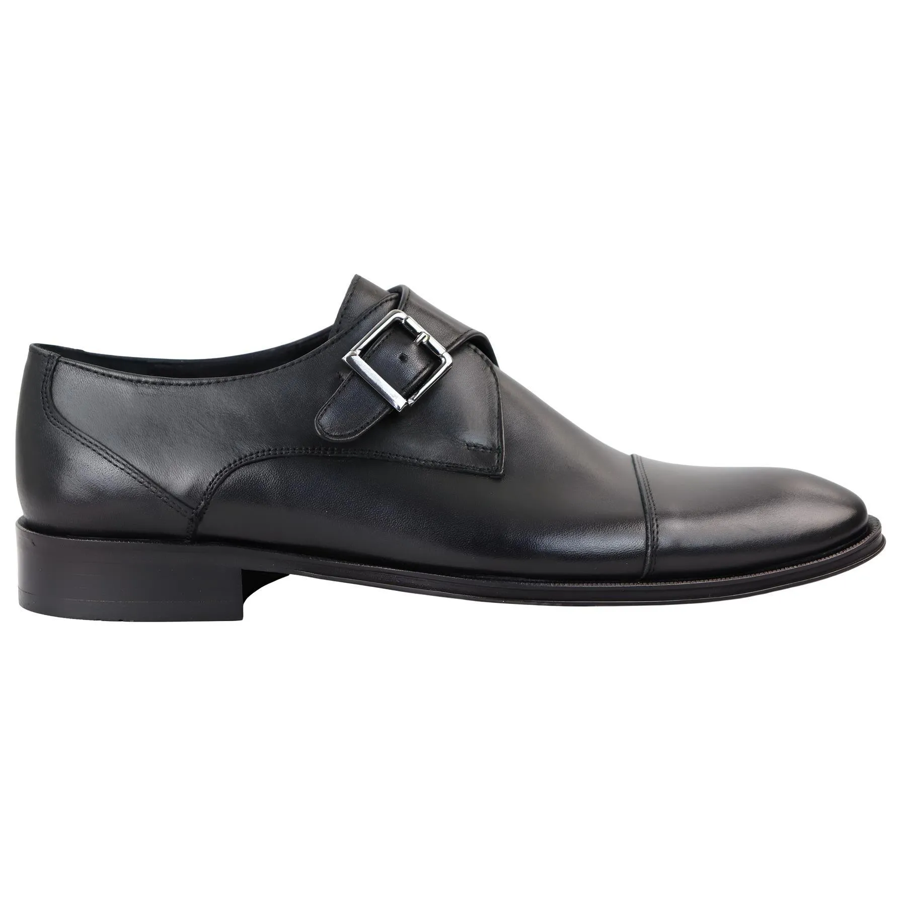 Men's Black Monk Shoes Side Buckle Genuine Leather Formal Dress Shoe