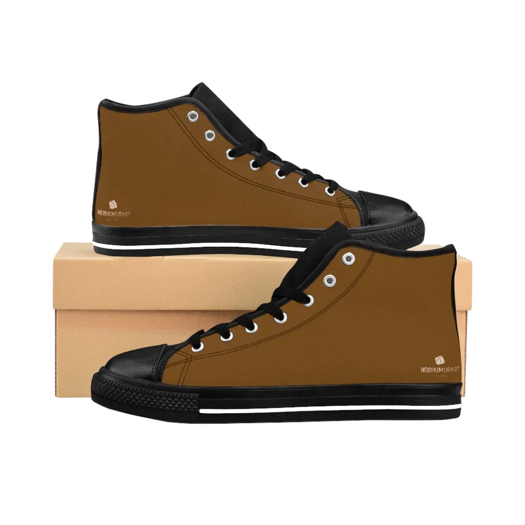 Men's Brown High-top Sneakers, Solid Earth Brown Color Minimalist Designer Tennis Running Shoes