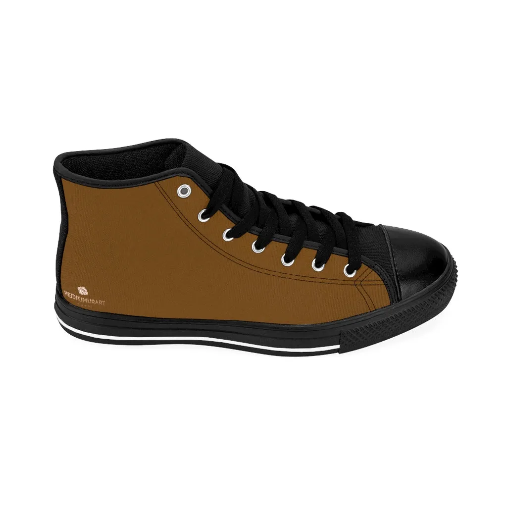 Men's Brown High-top Sneakers, Solid Earth Brown Color Minimalist Designer Tennis Running Shoes