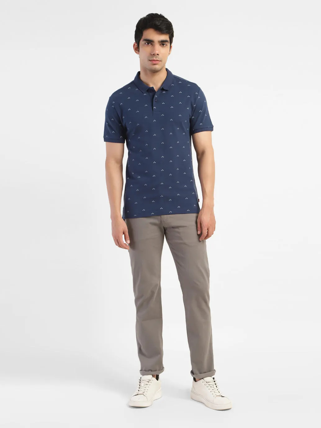 Men's Geometric Print Polo T-shirt Navy