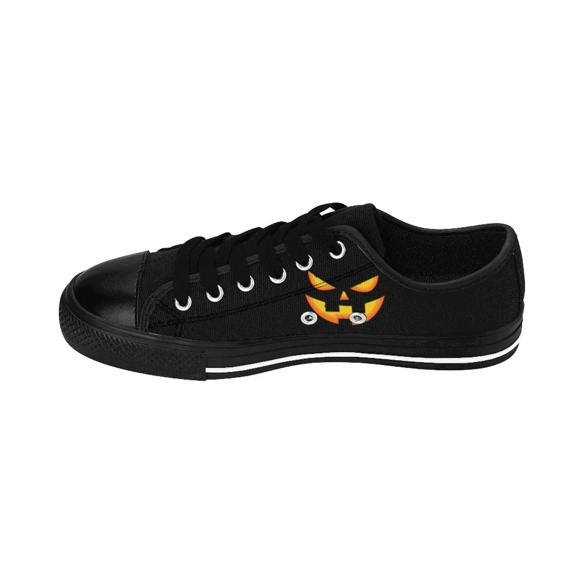 Men's Halloween Sneakers, Black Orange Pumpkin Face Low Top Party Shoes (US Size: 6-14)