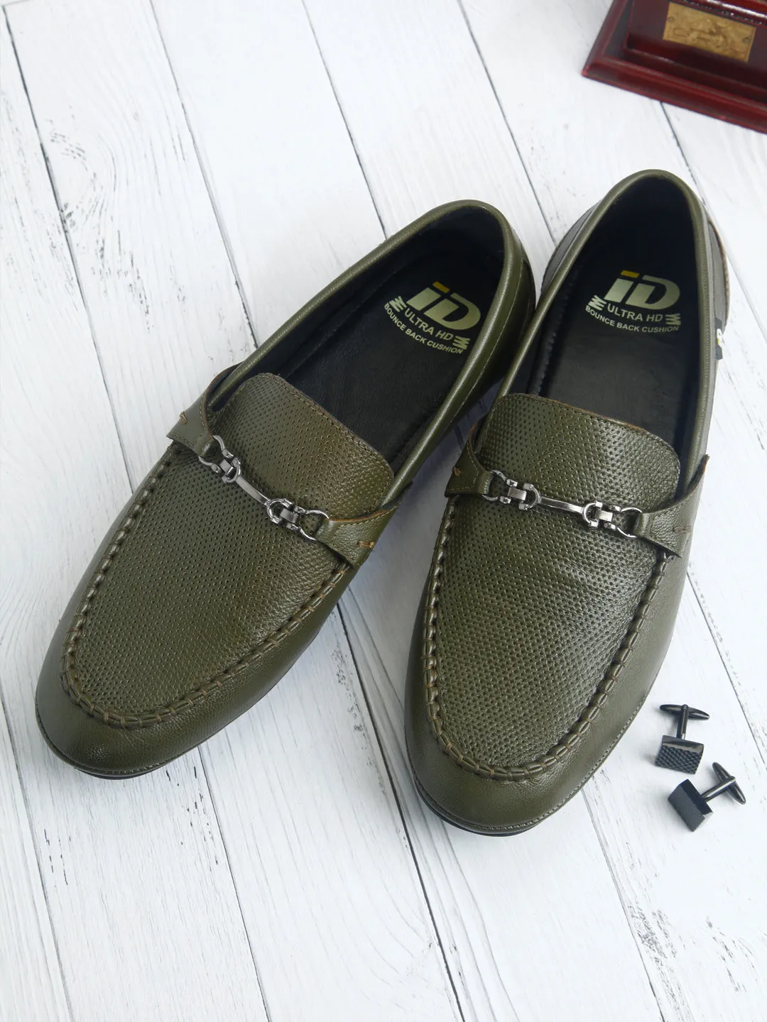 Men's Olive Classic Metal Trim Saddle Loafer (ID1121)