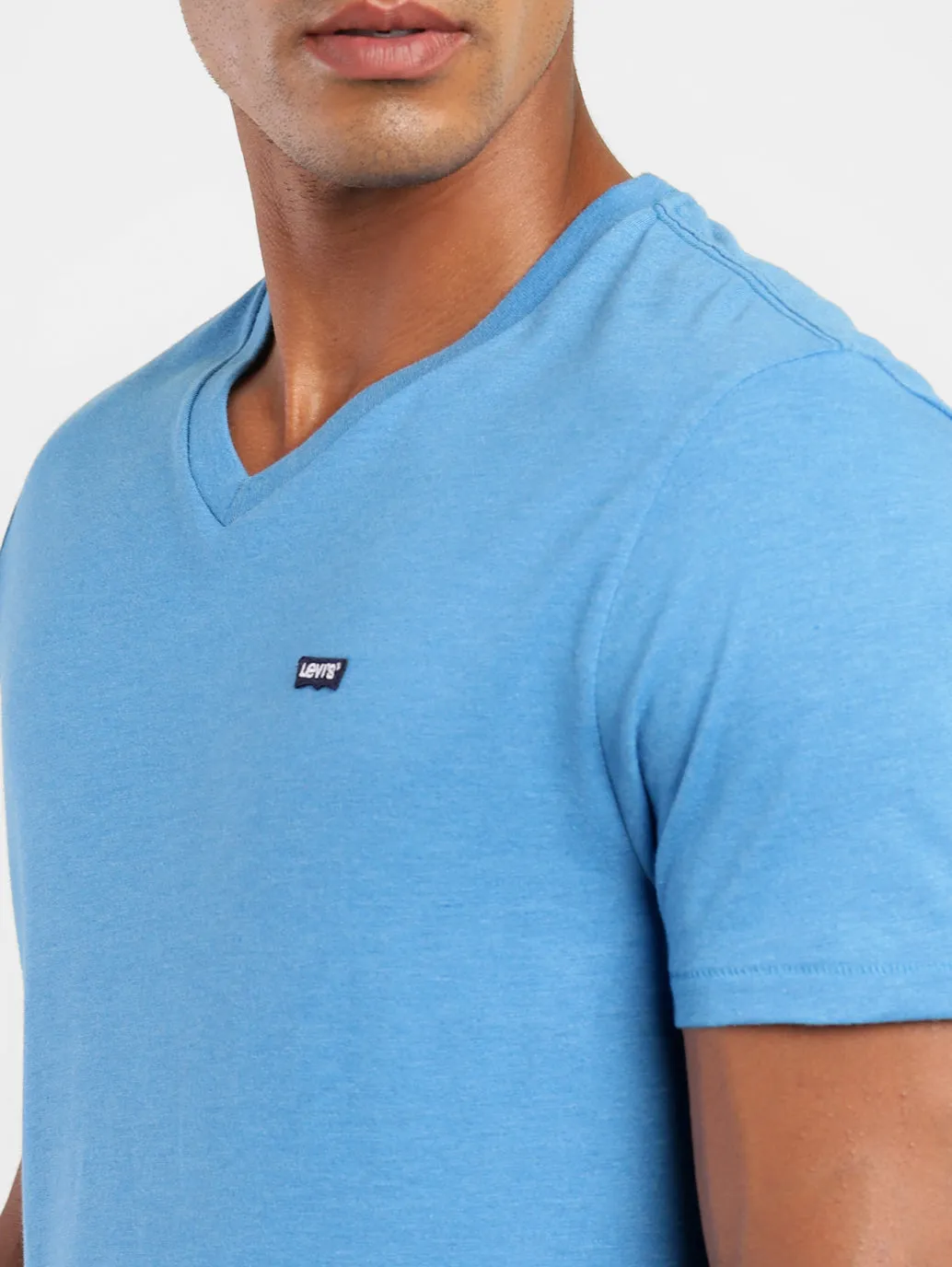 Men's Solid V Neck T-shirt Blue