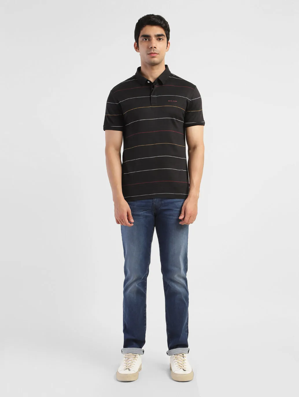 Men's Striped Polo T-shirt Black