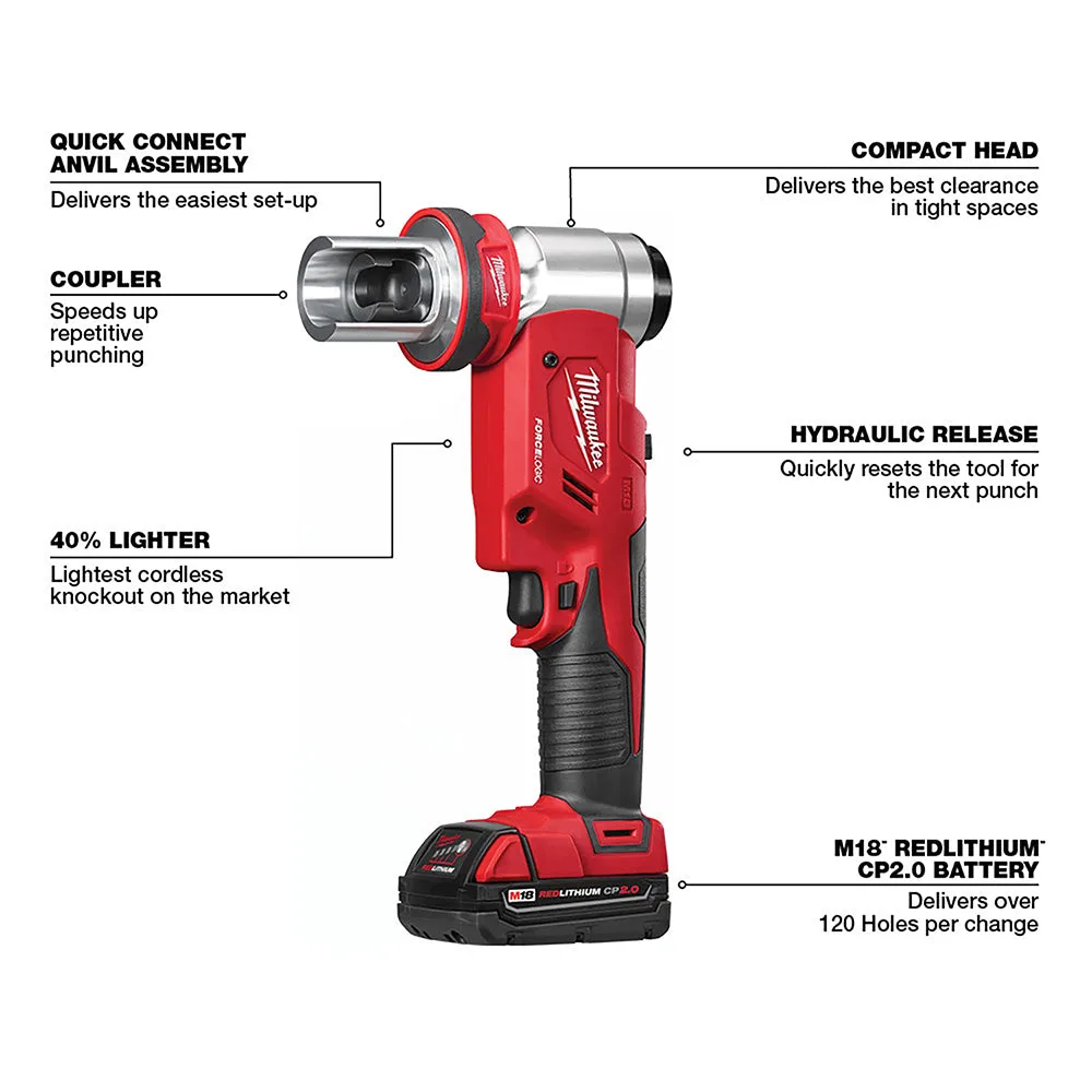 Milwaukee 2677-21 M18 FORCE LOGIC 6T Knockout Tool 1/2" - 2" Kit