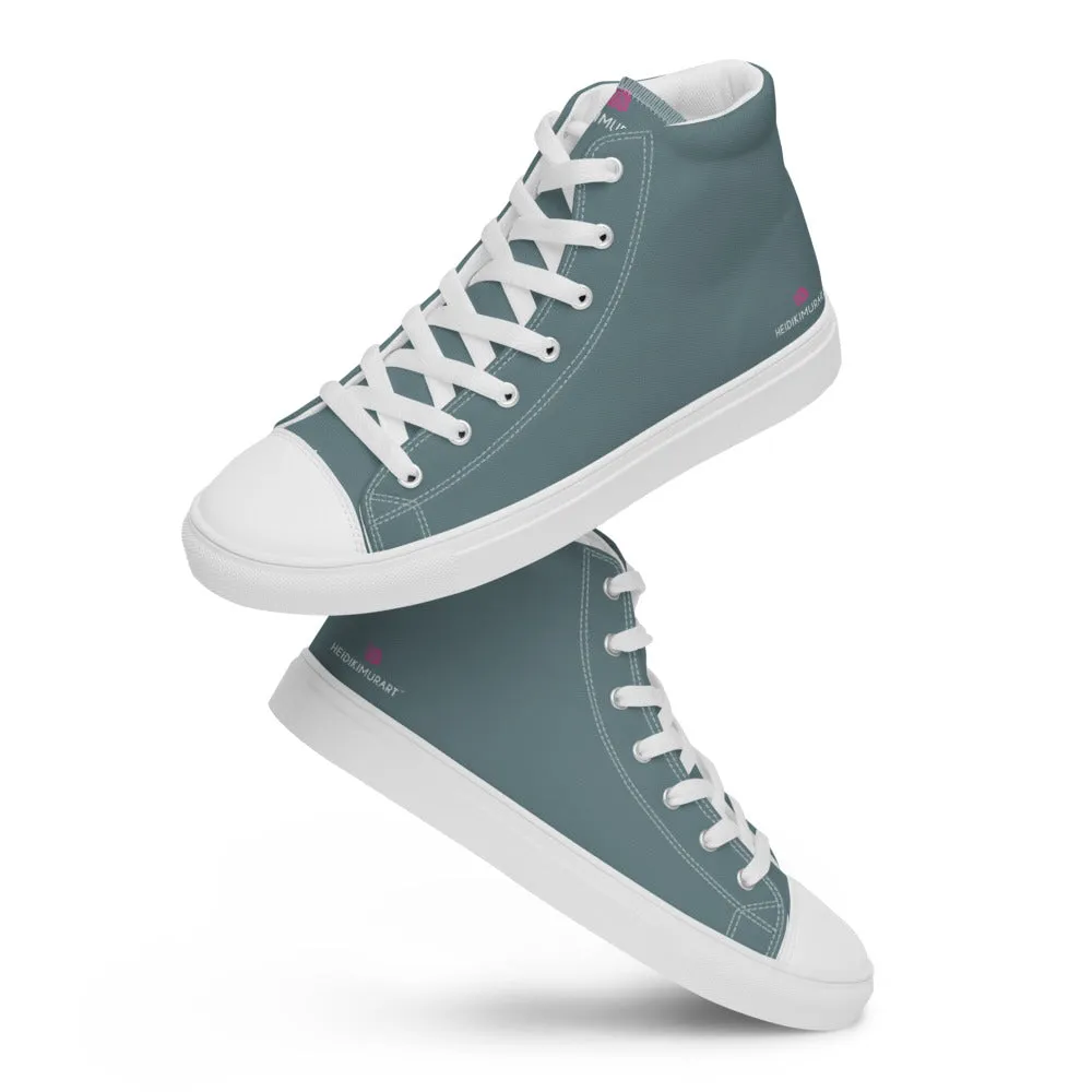 Mint Green Men's High Tops, Solid Pale Greyish Green Color Men’s High Top Canvas Sneaker Shoes (US Size: 5-13)