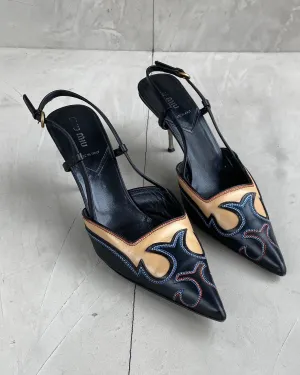 MIU MIU 2000'S WESTERN SLING BACK KITTEN HEELS - EU 39 / UK 6