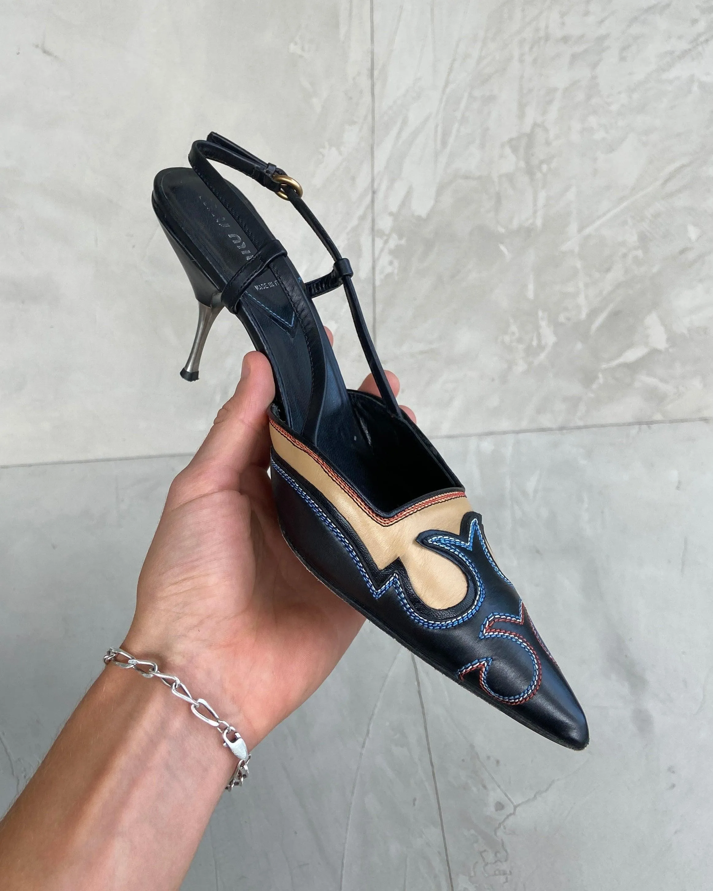 MIU MIU 2000'S WESTERN SLING BACK KITTEN HEELS - EU 39 / UK 6