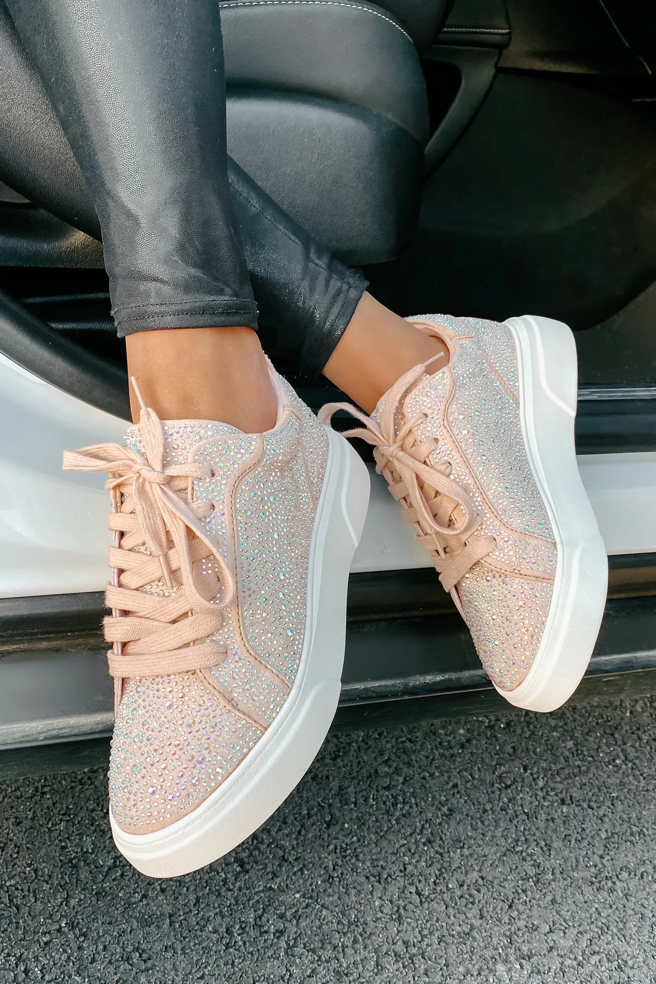 Moment In The Spotlight Madden Girl Lace-Up Rhinestone Sneakers (Blush)