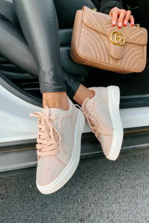 Moment In The Spotlight Madden Girl Lace-Up Rhinestone Sneakers (Blush)