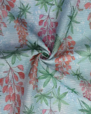 MULTICOLOR LEAFS DESIGN POLYESTER ORGANZA PRINTED FABRIC