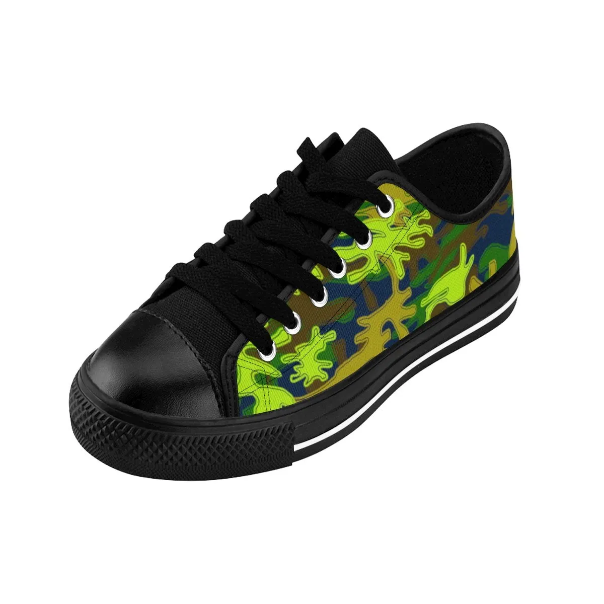 Navy Blue Camo Men's Low Tops, Green Camouflage Military Print Premium Men's Low Top Canvas Sneakers