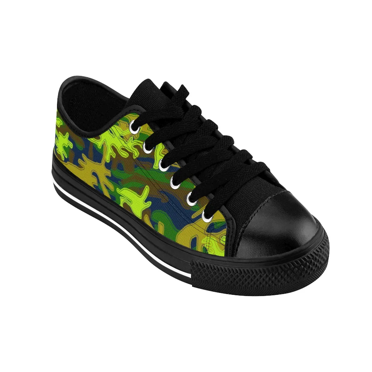 Navy Blue Camo Men's Low Tops, Green Camouflage Military Print Premium Men's Low Top Canvas Sneakers