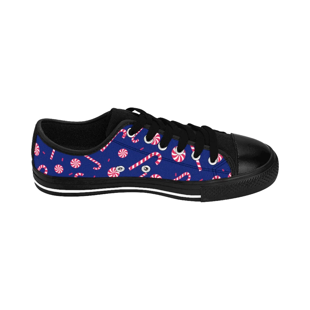 Navy Blue Christmas Men's Sneakers, Red White Candy Cane Low Top Best Tennis Shoes