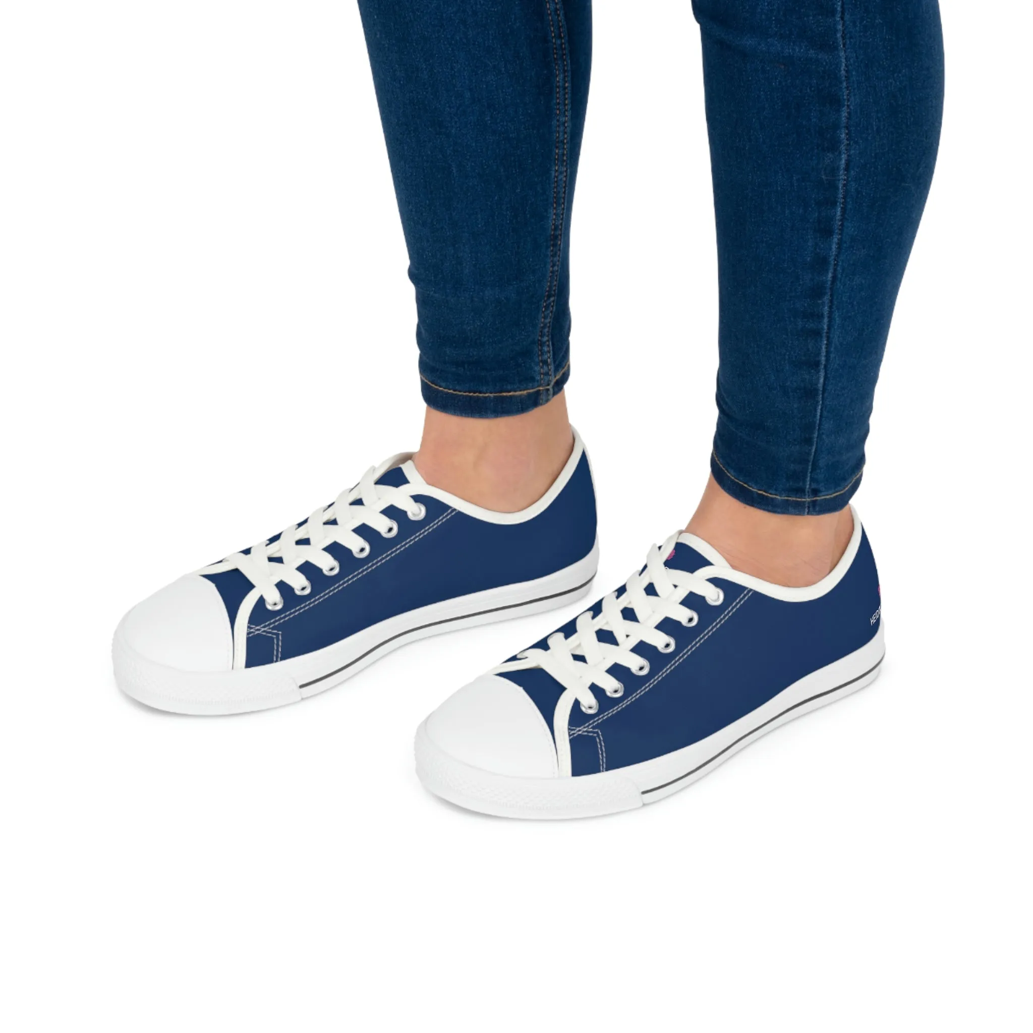 Navy Blue Color Ladies' Sneakers, Best Solid Blue Color Designer Women's Low Top Sneakers  (US Size: 5.5-12)