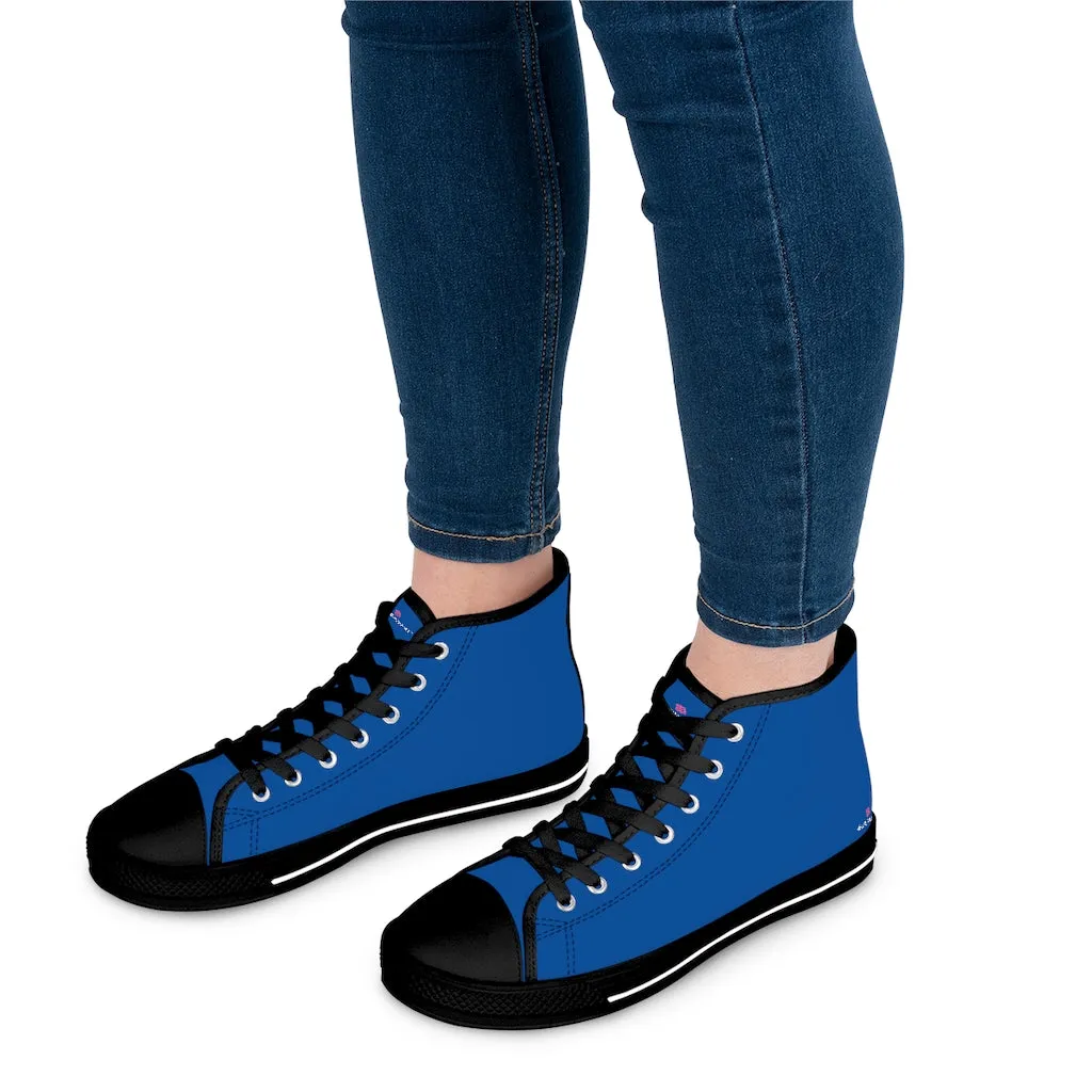 Navy Blue Ladies' High Tops, Solid Color Best Women's High Top Fashion Canvas Tennis Shoes Sneakers