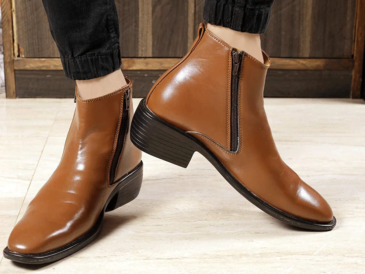 New Arrival Tan Casual Formal Zipper Ankle Boots For Men-JonasParamount