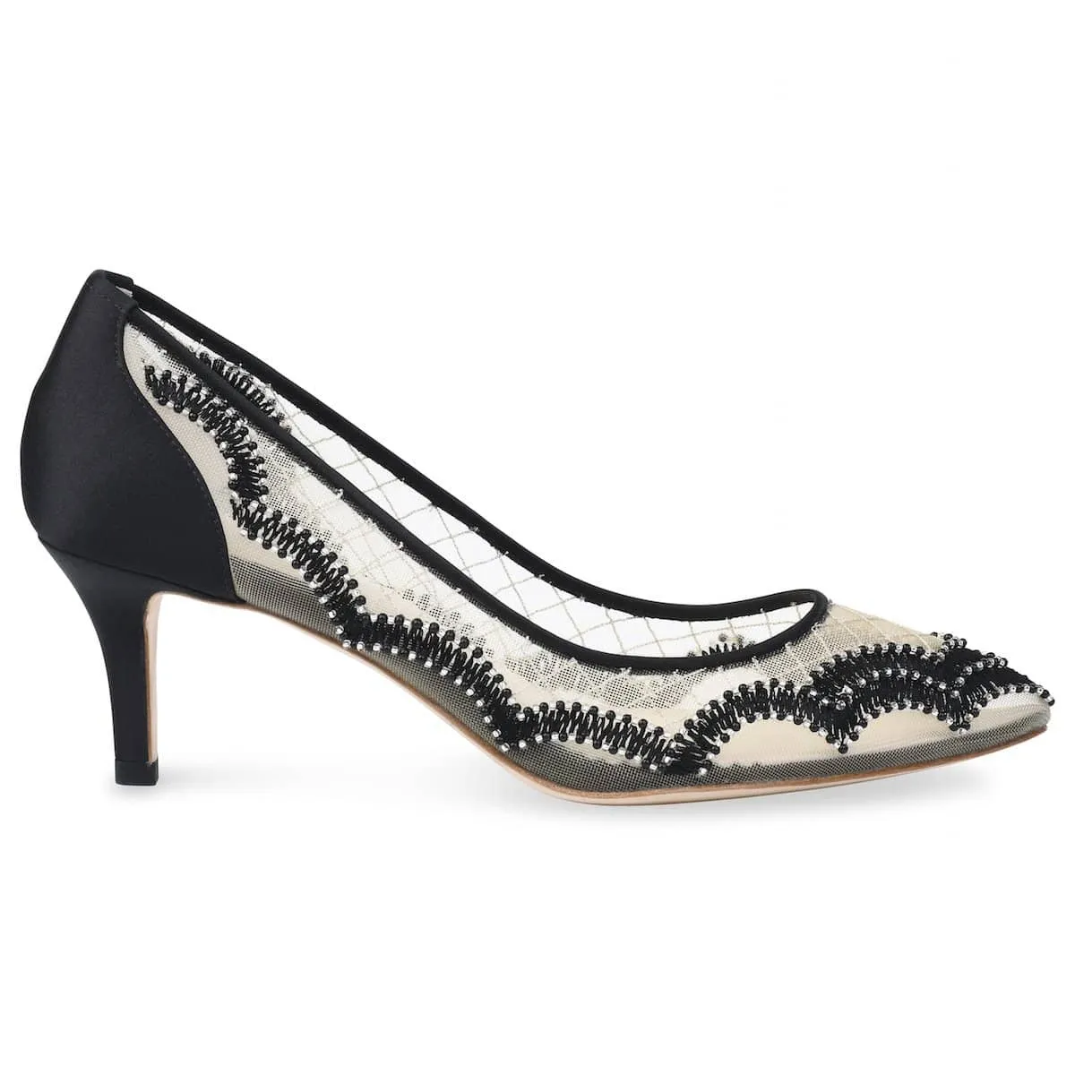 Nicole Embroidered Evening Kitten Heels in Black