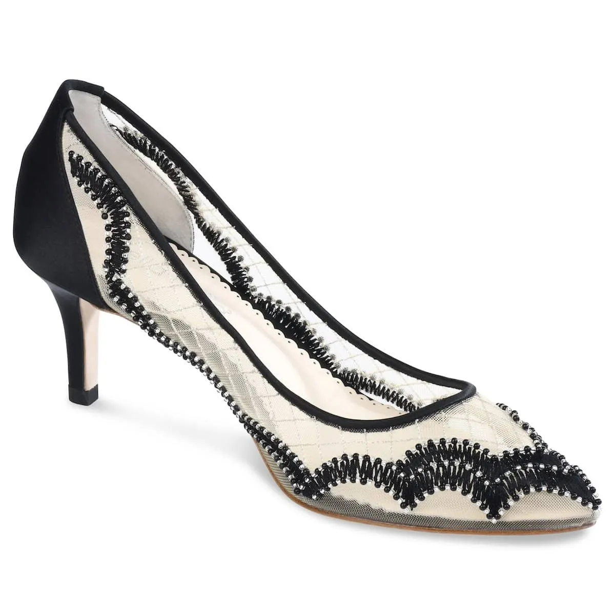 Nicole Embroidered Evening Kitten Heels in Black