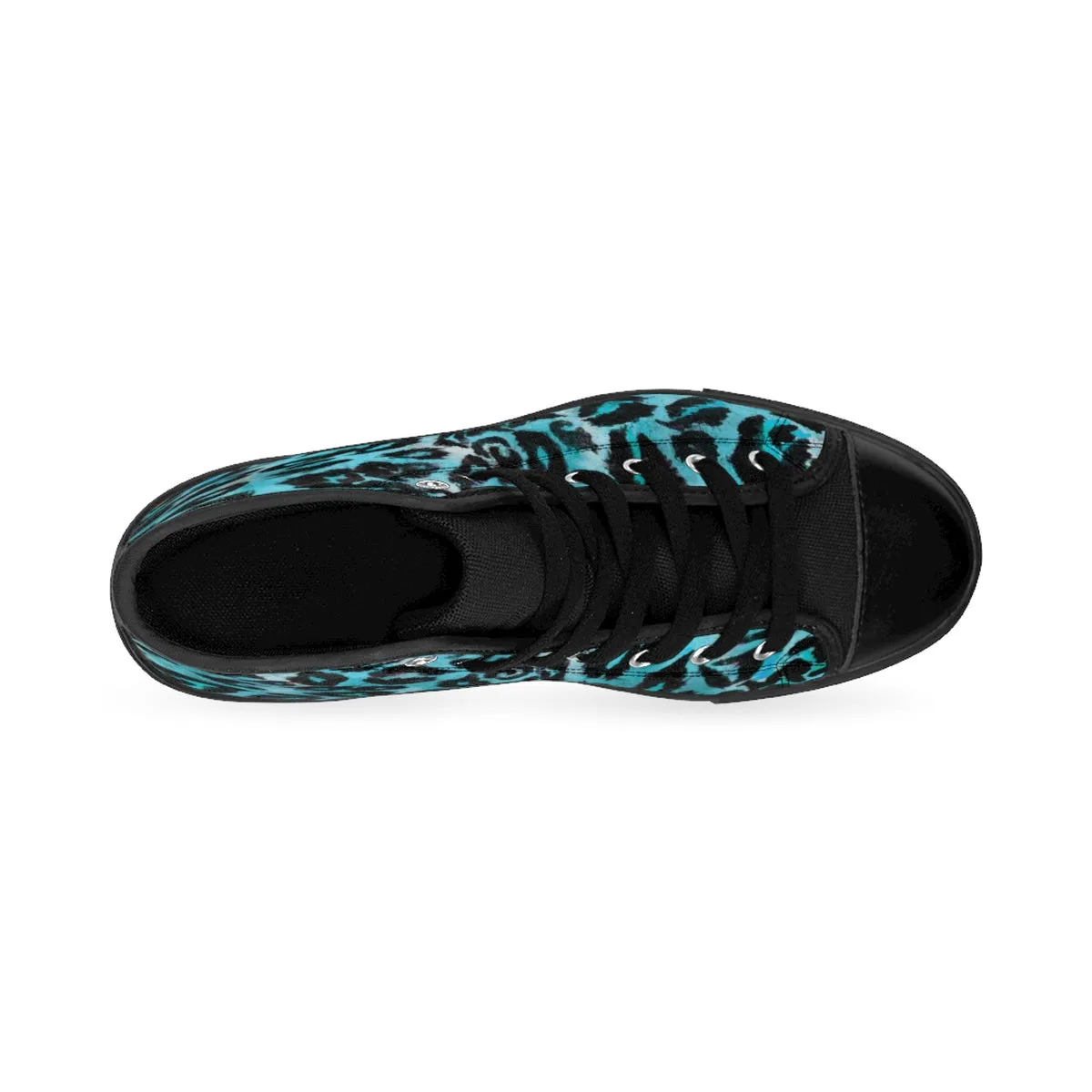 Ocean Blue Leopard Men's Sneakers, Animal Print Premium High-top Fashion Sneakers Shoes