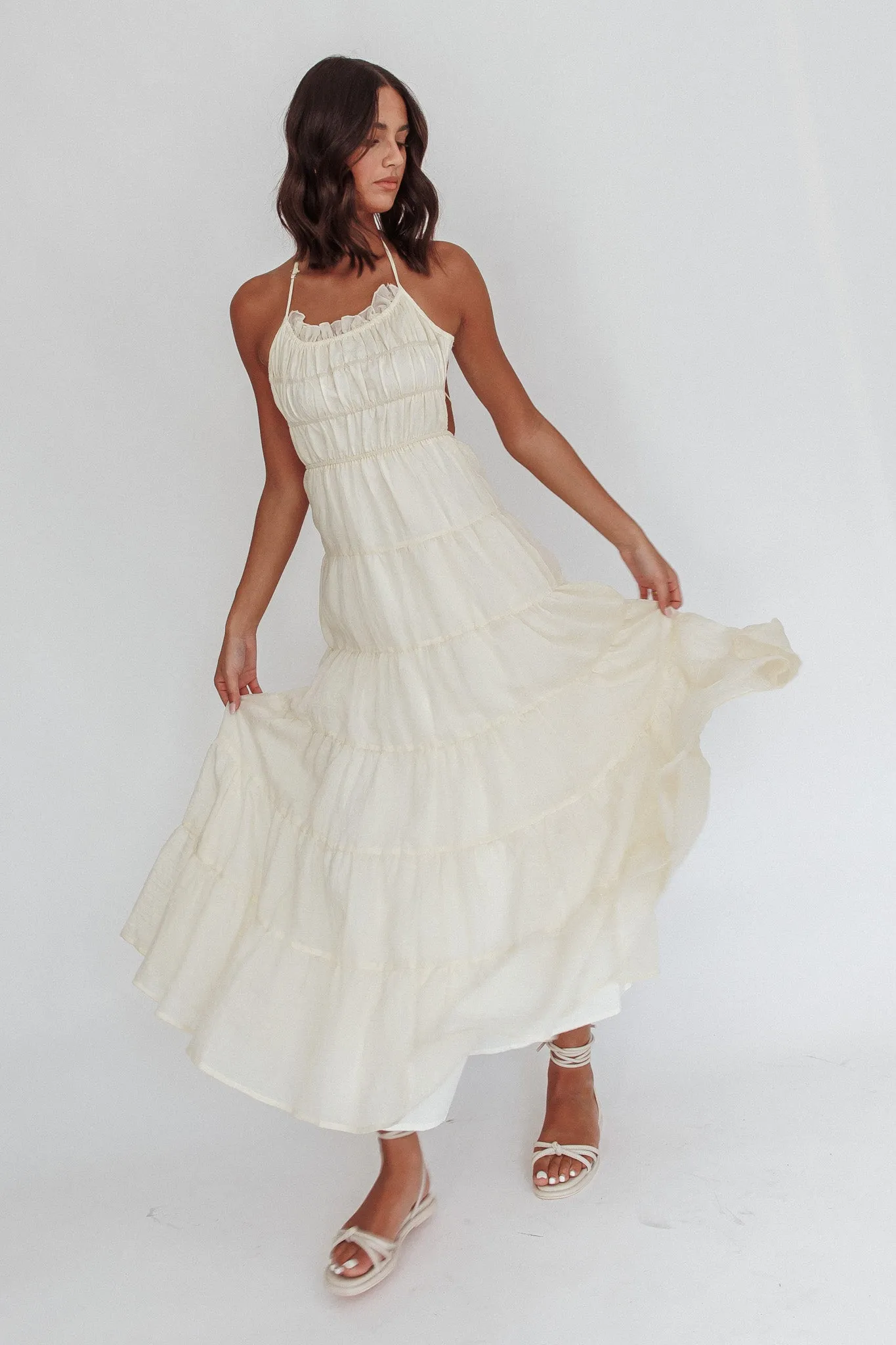 On A High Open Back Maxi Dress Ivory