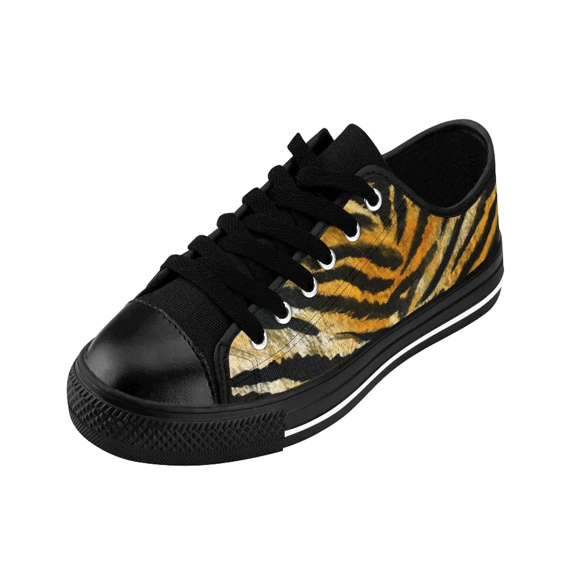 Orange Tiger Stripe Ladies Sneakers, Wild Animal Print Low Top Women's Tennis Shoes