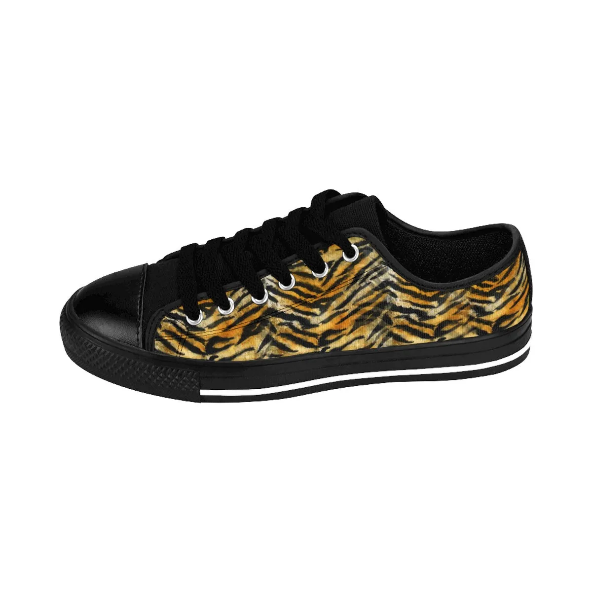 Orange Tiger Stripe Men's Low Tops, Animal Print Men's Low Top Sneakers Running Shoes (US Size: 7-14)