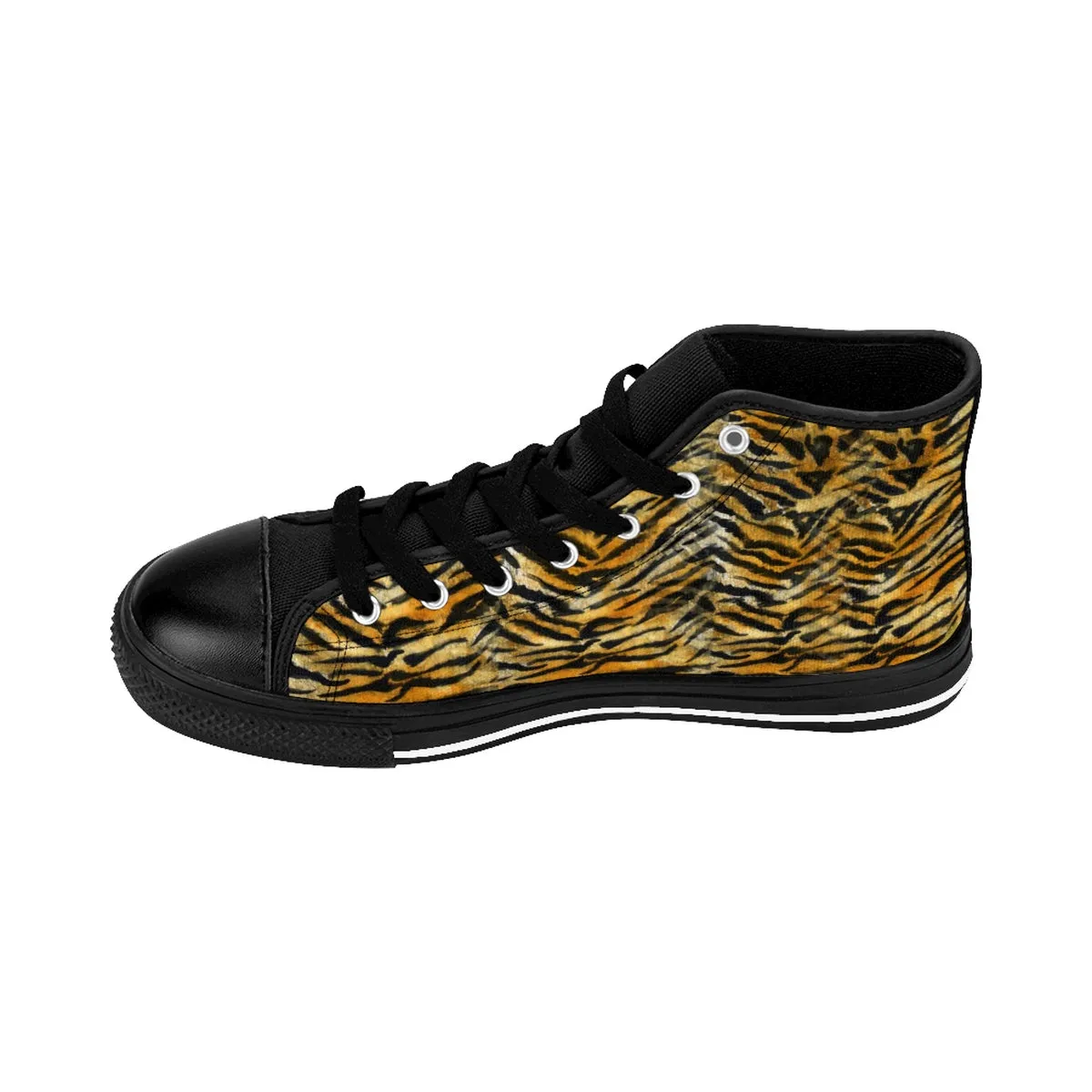 Orange Tiger Striped Men's High Tops, Animal Print Men's High Top Sneakers Running Shoes (US Size: 6-14)