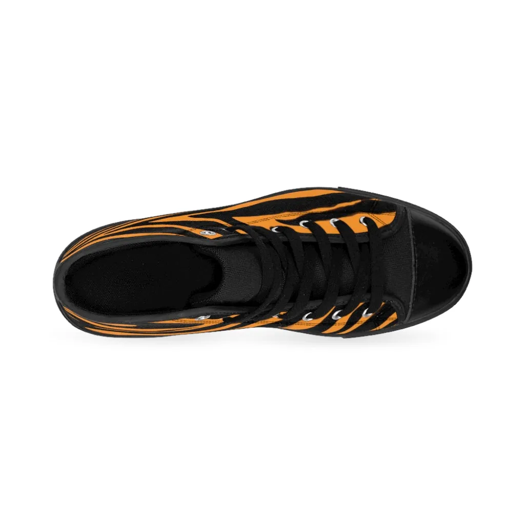 Orange Zebra Men's High Tops, Zebra Striped Animal Print Men's Classic Sneakers Running Fashion Canvas Shoes