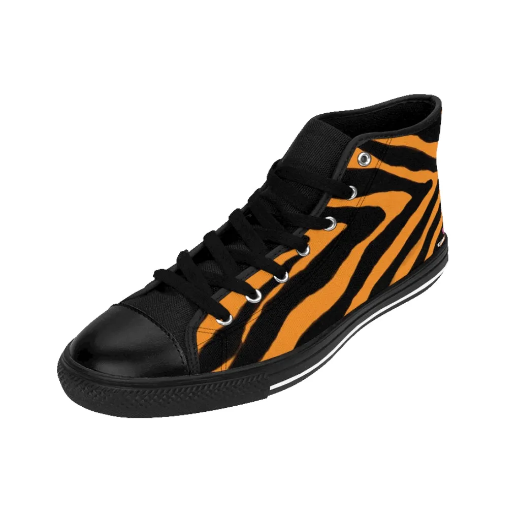 Orange Zebra Men's High Tops, Zebra Striped Animal Print Men's Classic Sneakers Running Fashion Canvas Shoes