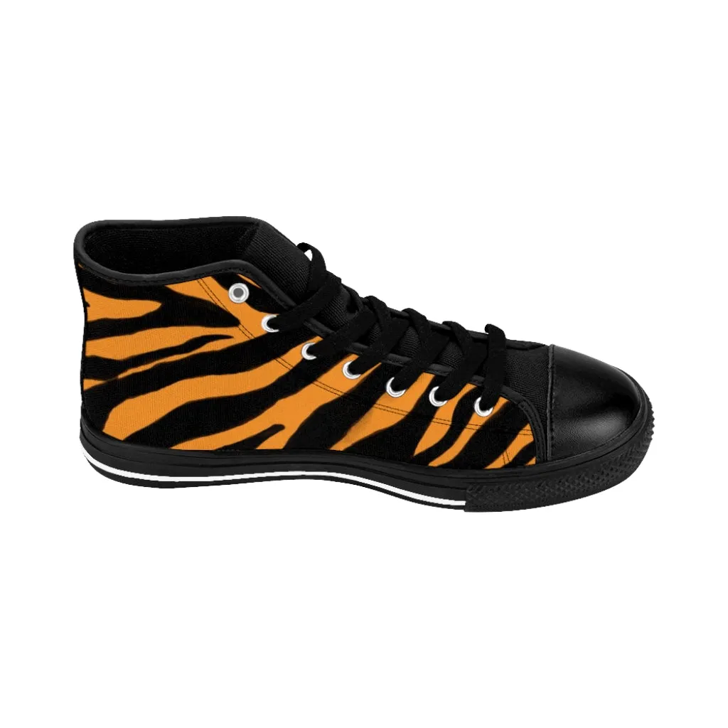 Orange Zebra Men's High Tops, Zebra Striped Animal Print Men's Classic Sneakers Running Fashion Canvas Shoes