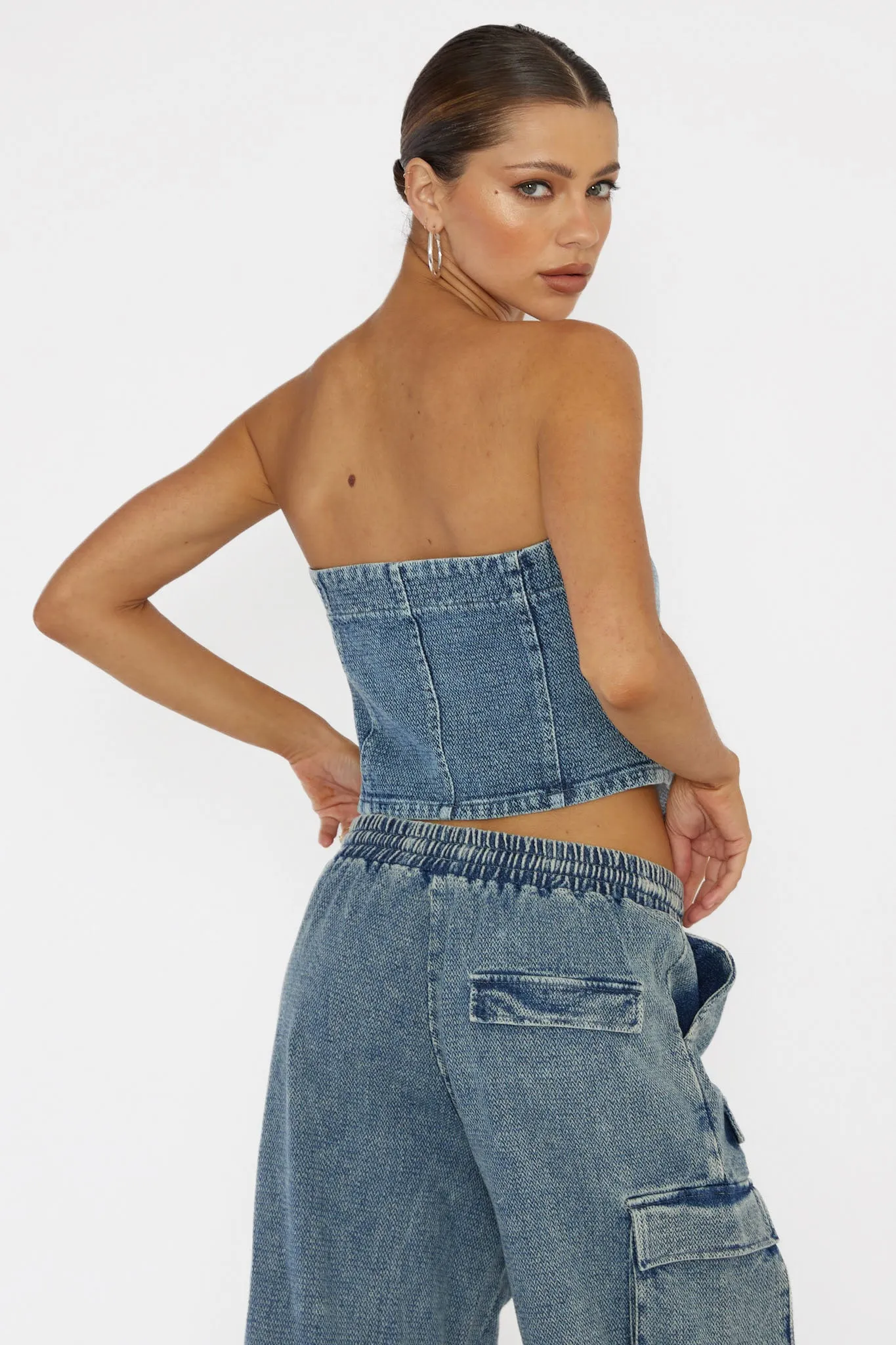 Out Of Touch Strapless Top Indigo