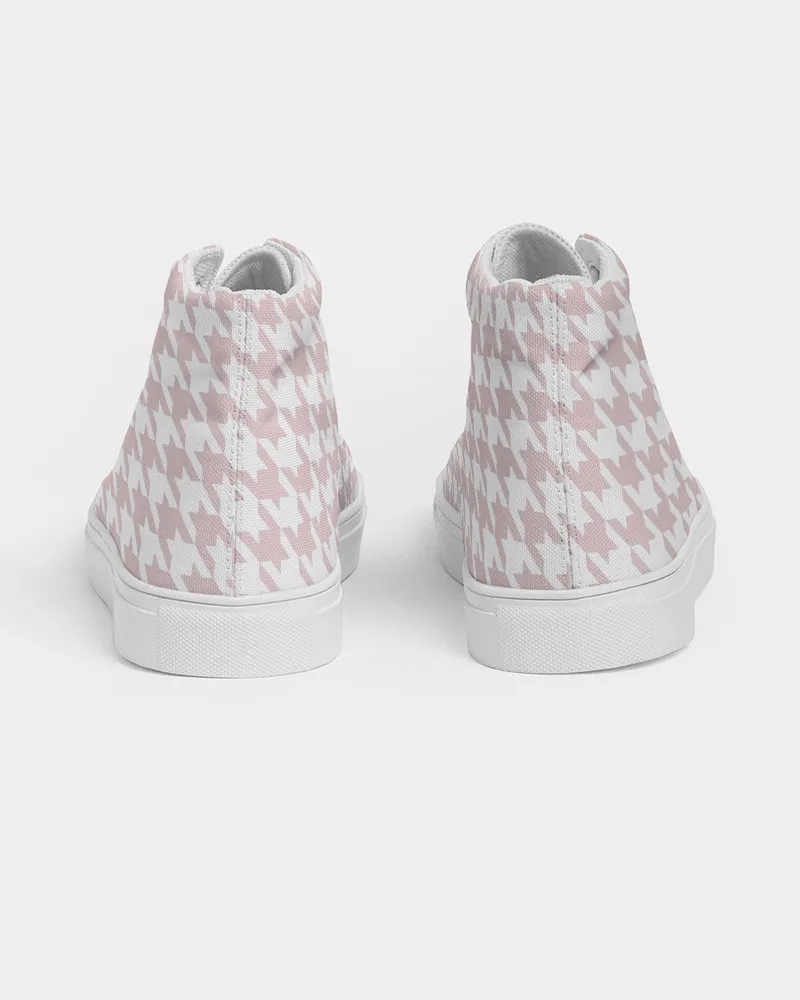 Pale Pink Large Houndstooth Women's Hightop Canvas Shoe