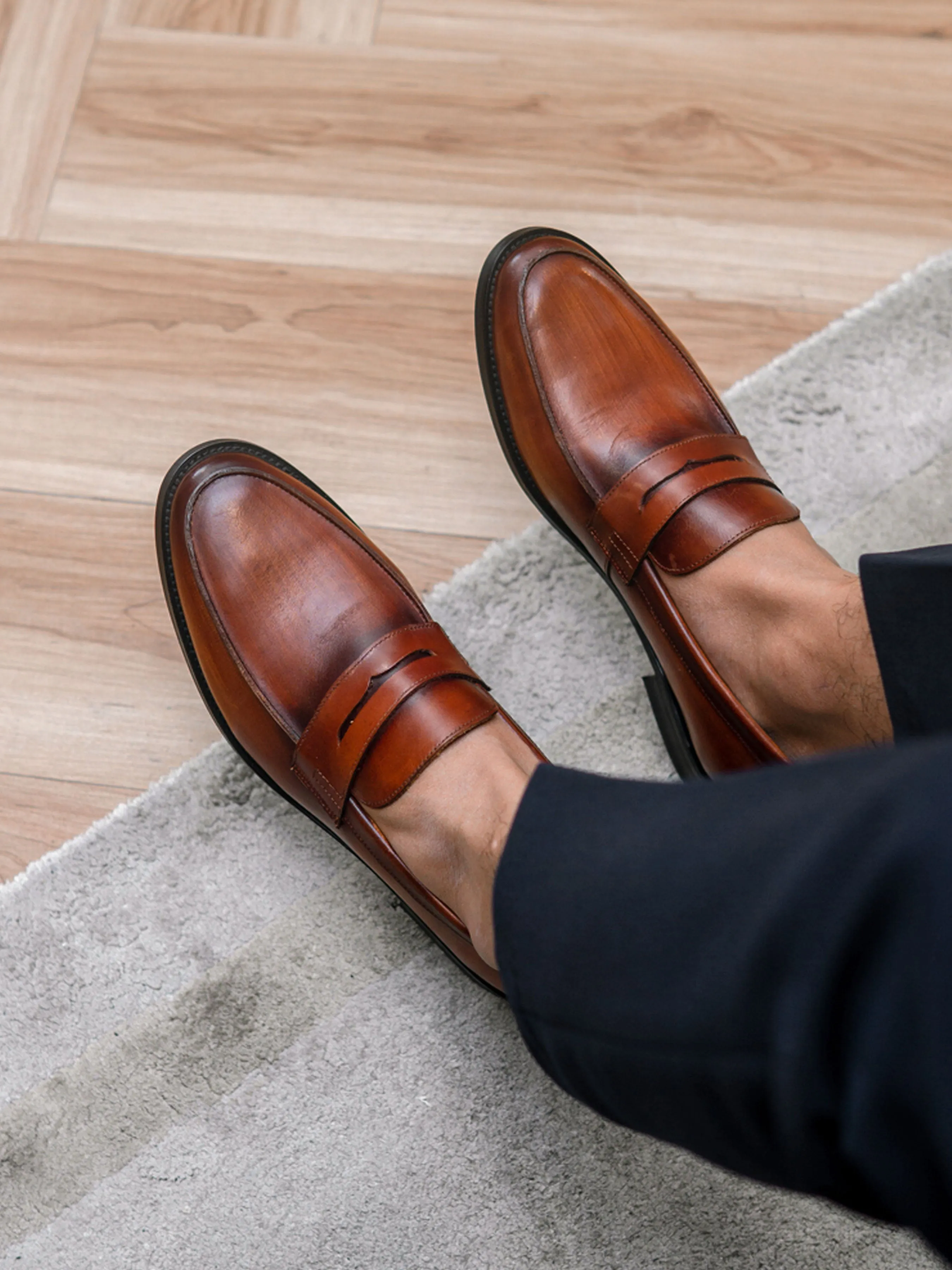 Penny Loafer - Cognac Tan (Hand Painted Patina)