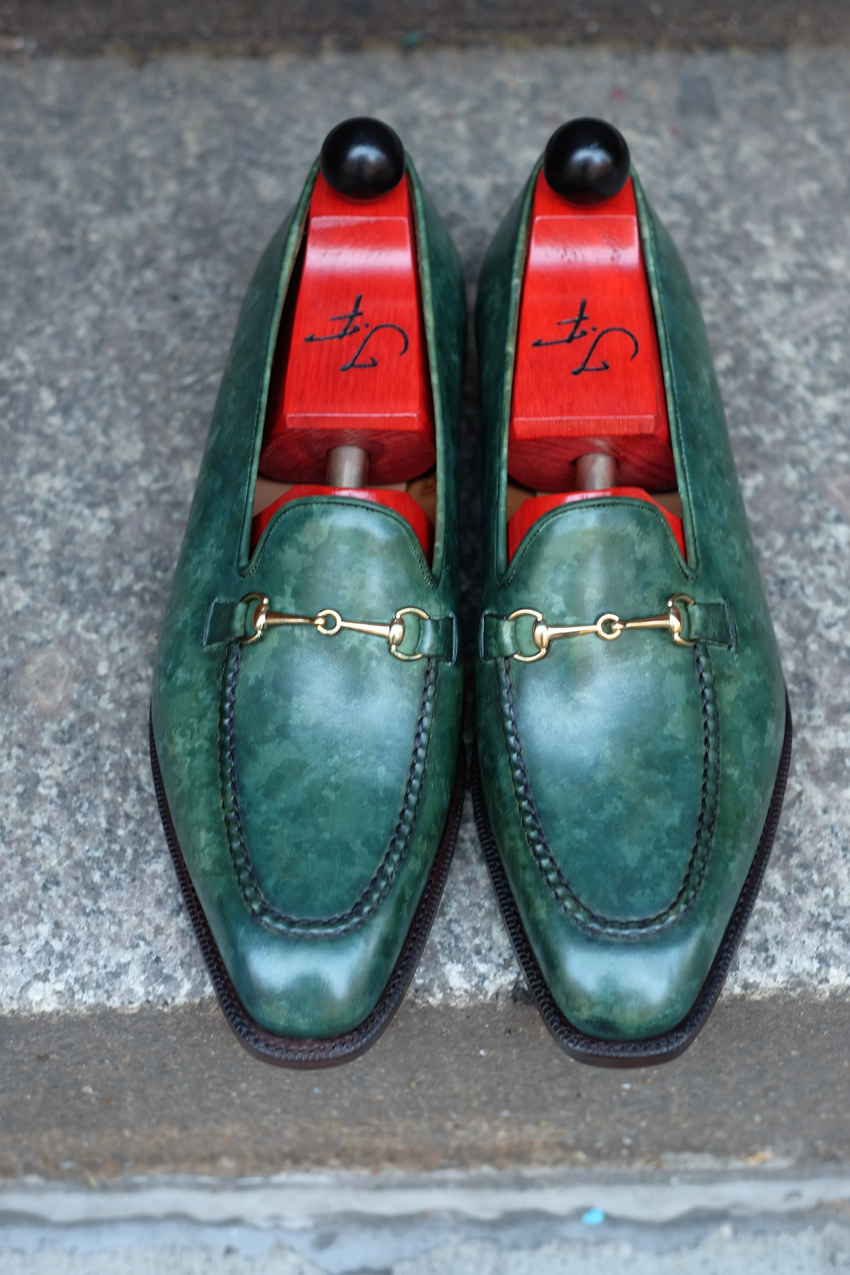 Pike - MTO - Forest Green Marble Patina - LPB Last - Single Leather Sole